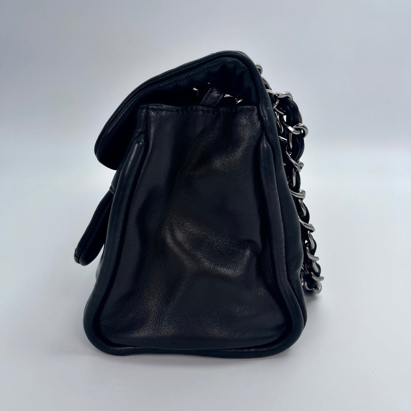 Chanel 2.55 Double Flap Lambskin Chain Bag – Black & Silver [Used]