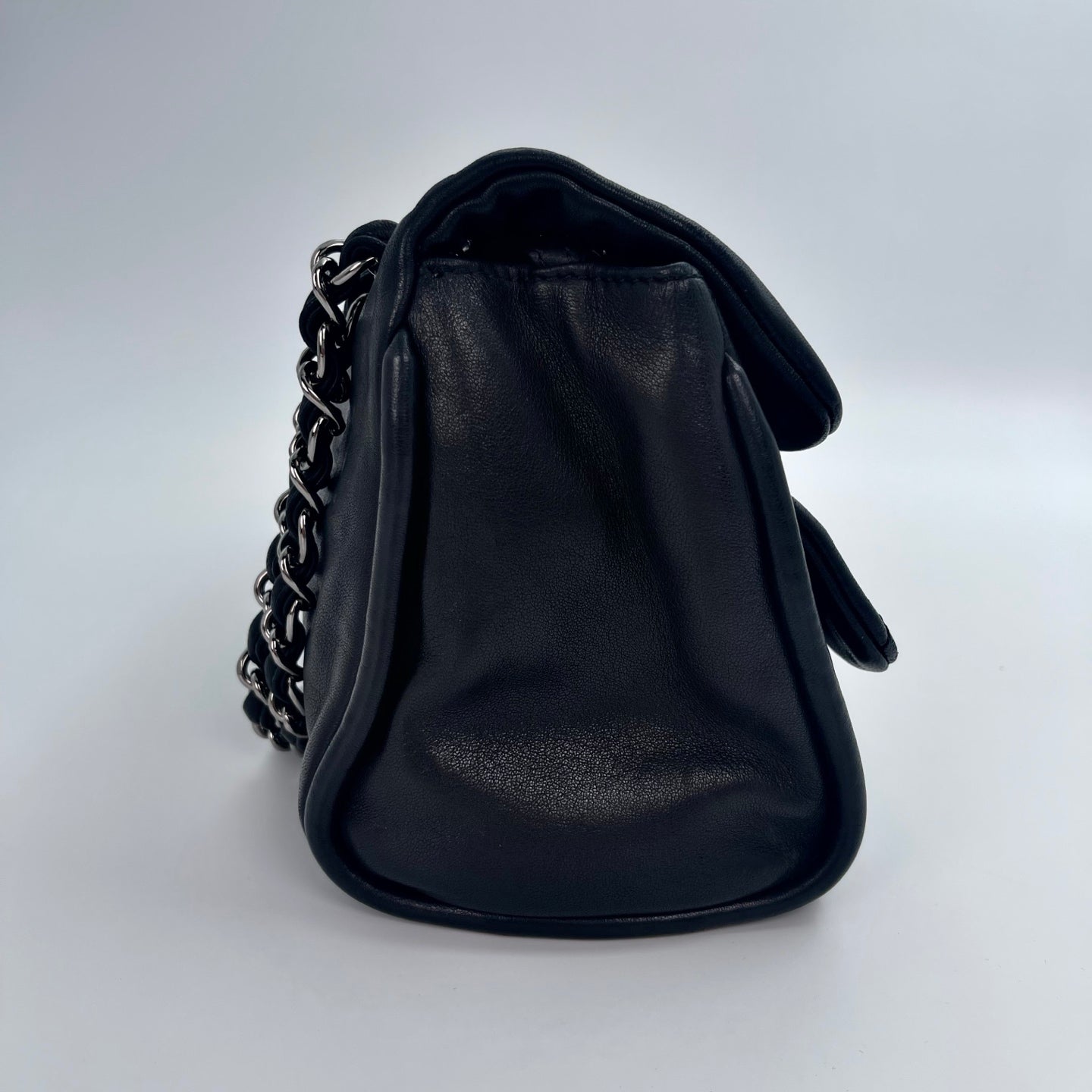 Chanel 2.55 Double Flap Lambskin Chain Bag – Black & Silver [Used]