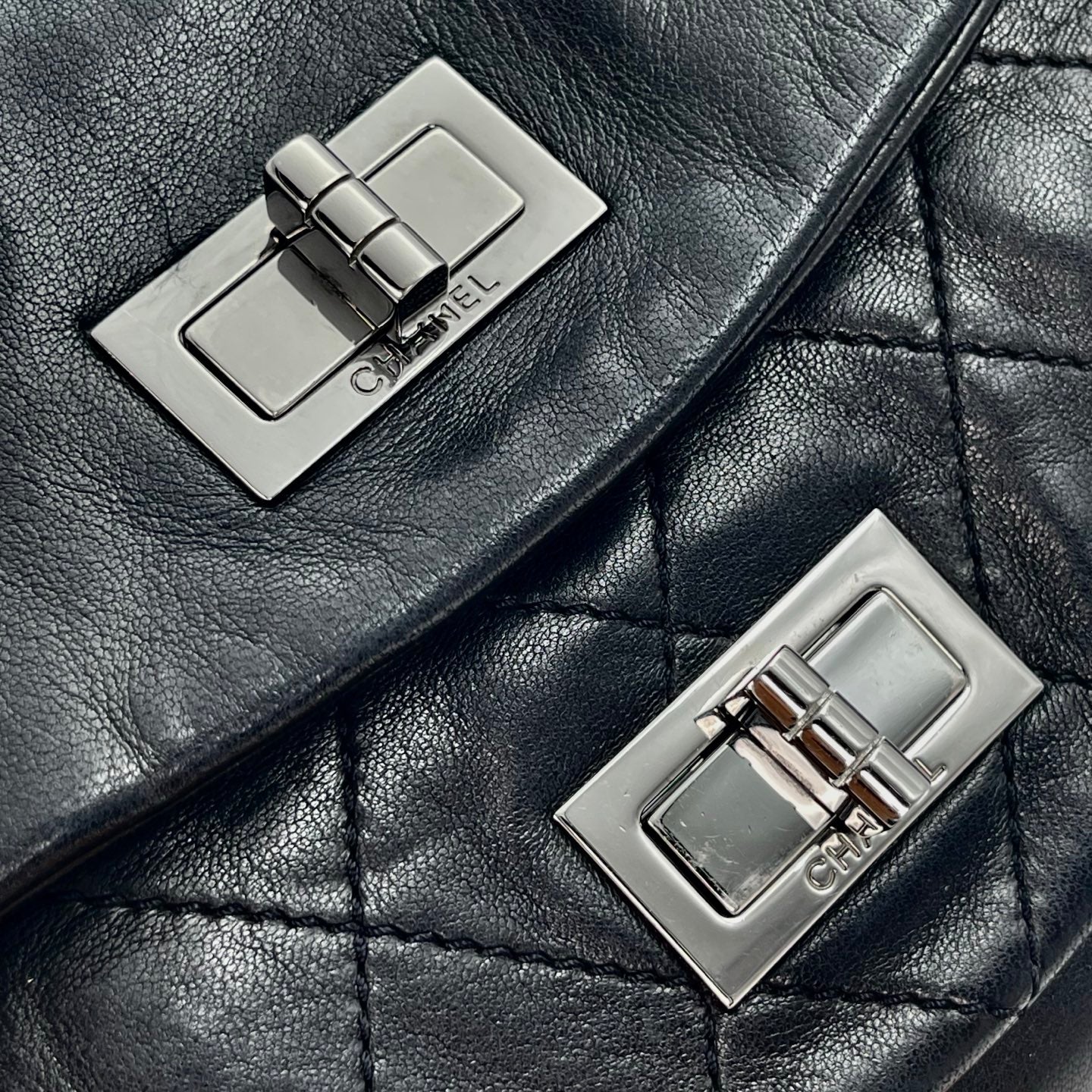 Chanel 2.55 Double Flap Lambskin Chain Bag – Black & Silver [Used]