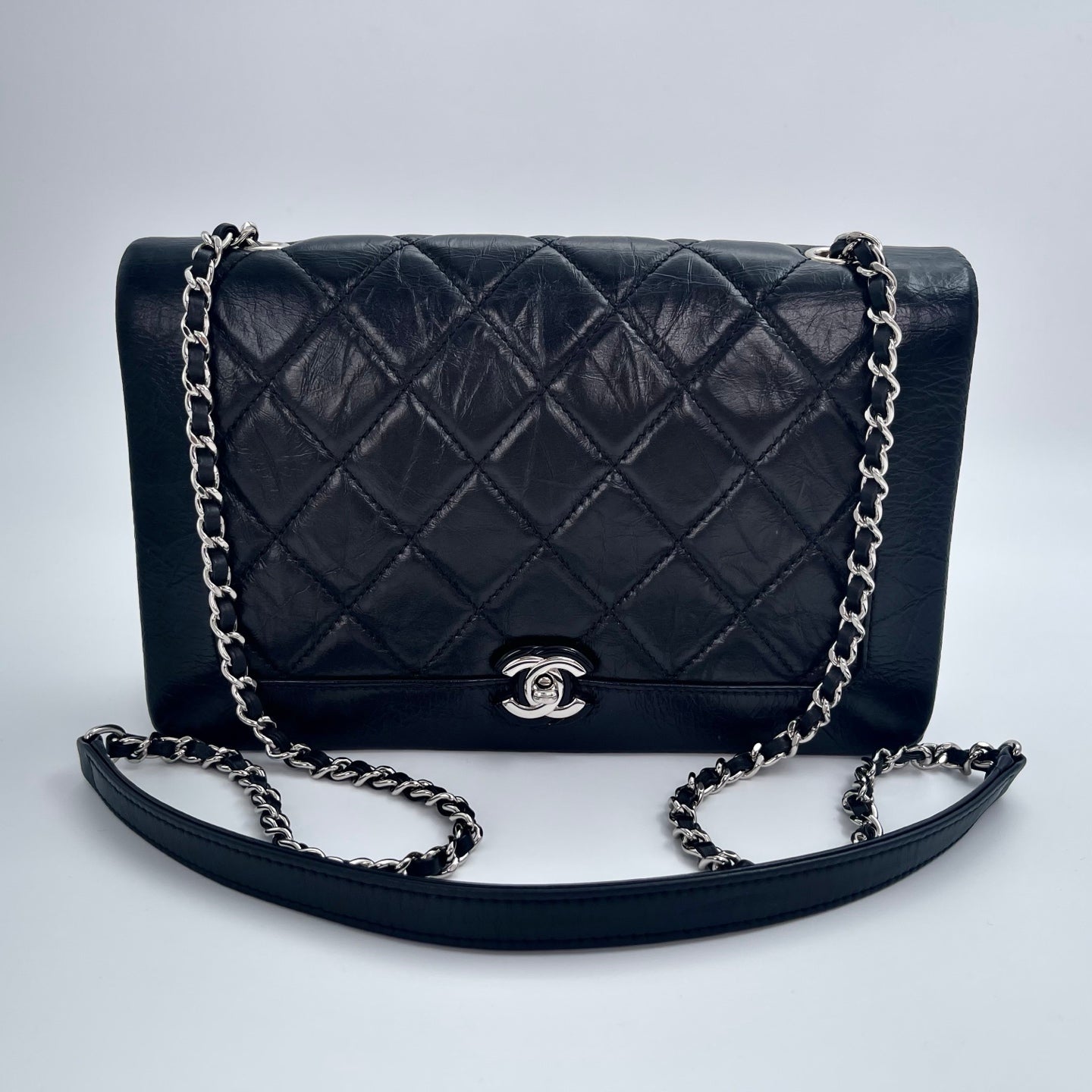 Chanel Glazed Calfskin Flap WOC Chain Bag – Black & Silver [Used]
