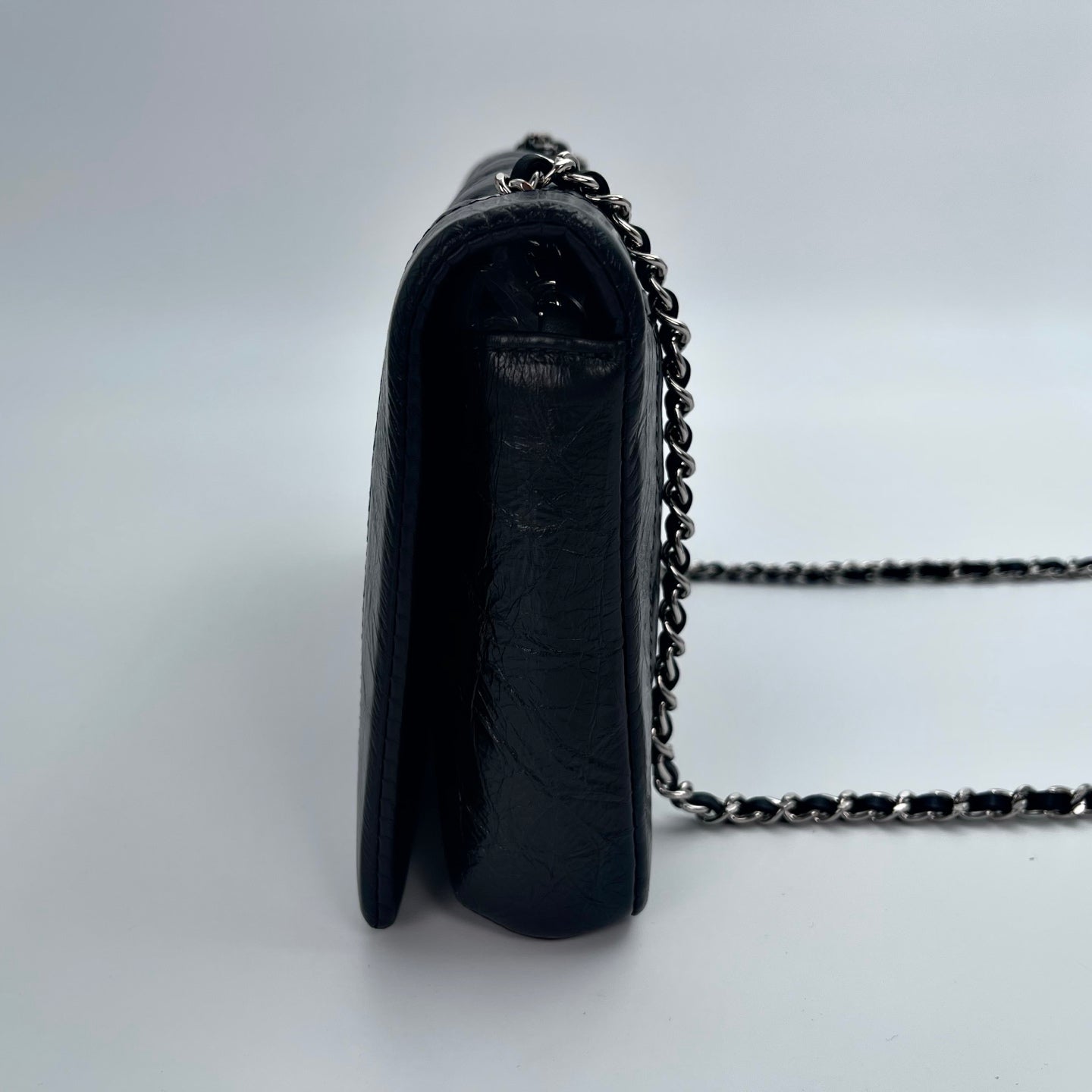 Chanel Glazed Calfskin Flap WOC Chain Bag – Black & Silver [Used]