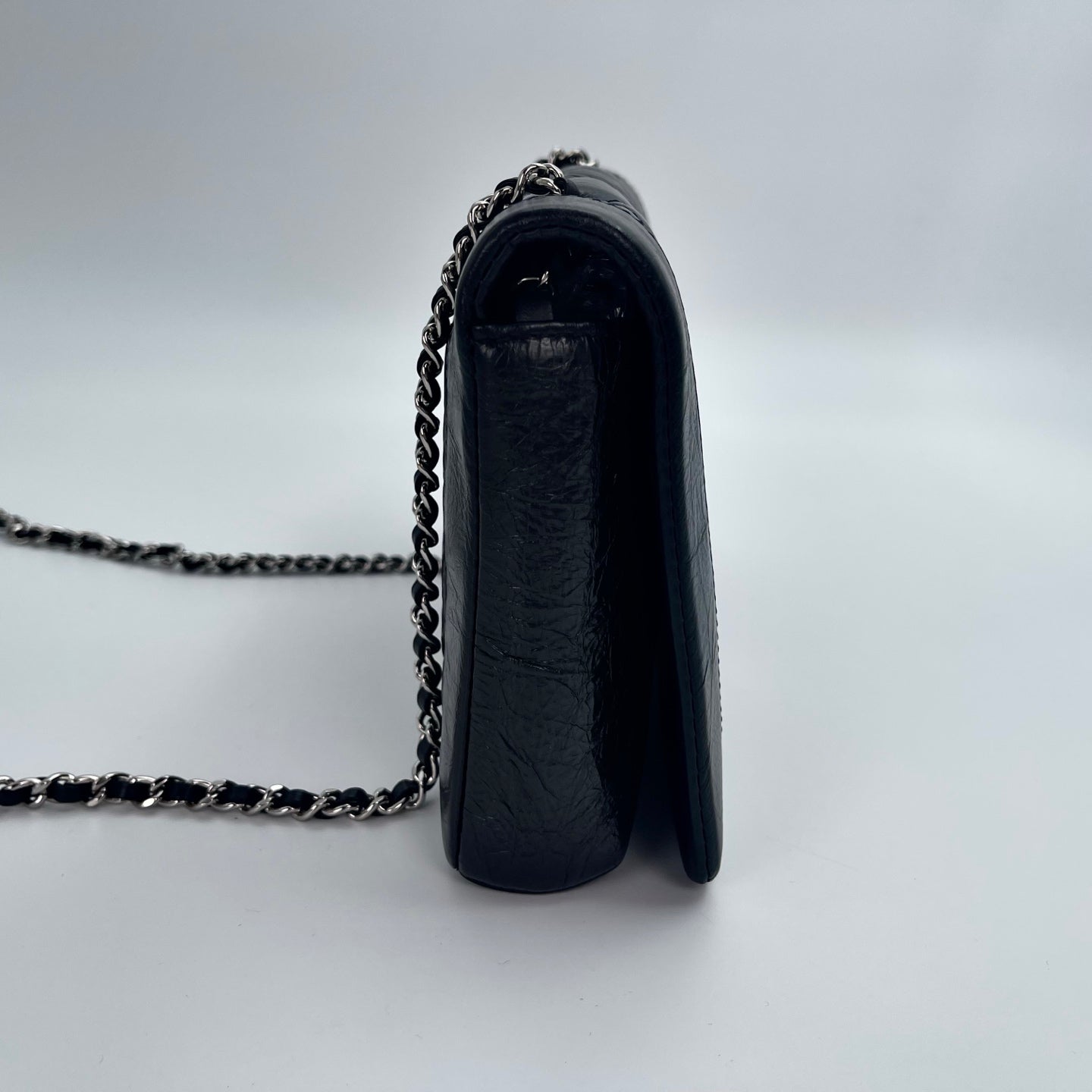 Chanel Glazed Calfskin Flap WOC Chain Bag – Black & Silver [Used]