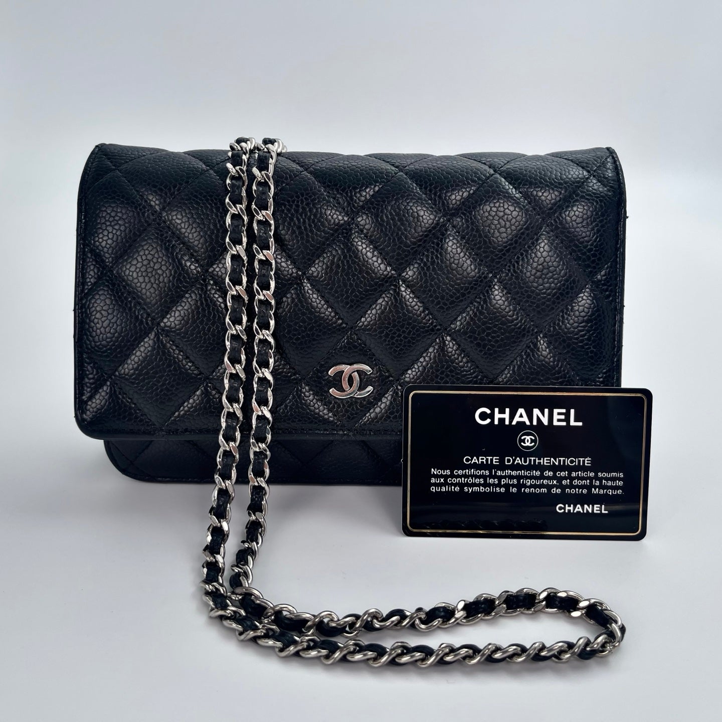 Chanel Classic Caviar Leather WOC Chain Bag – Black & Silver [Used]