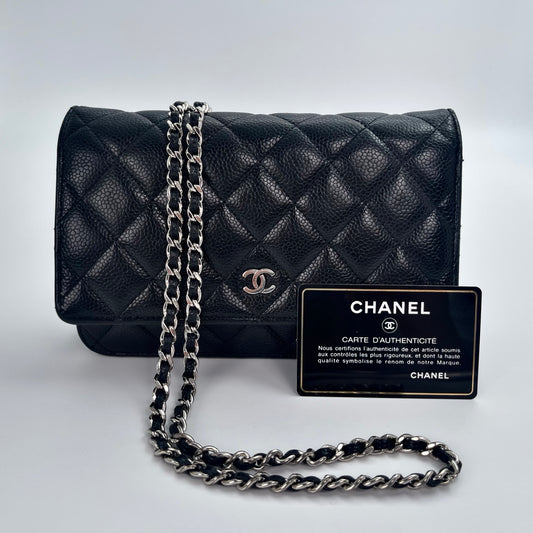 Chanel Classic Caviar Leather WOC Chain Bag – Black & Silver [Used]