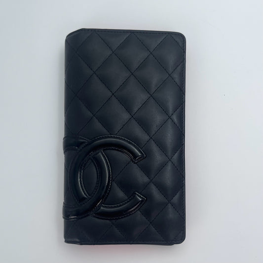 Chanel Cambon Ligne Bi-Fold Long Wallet – Black / Neon Pink[Used]