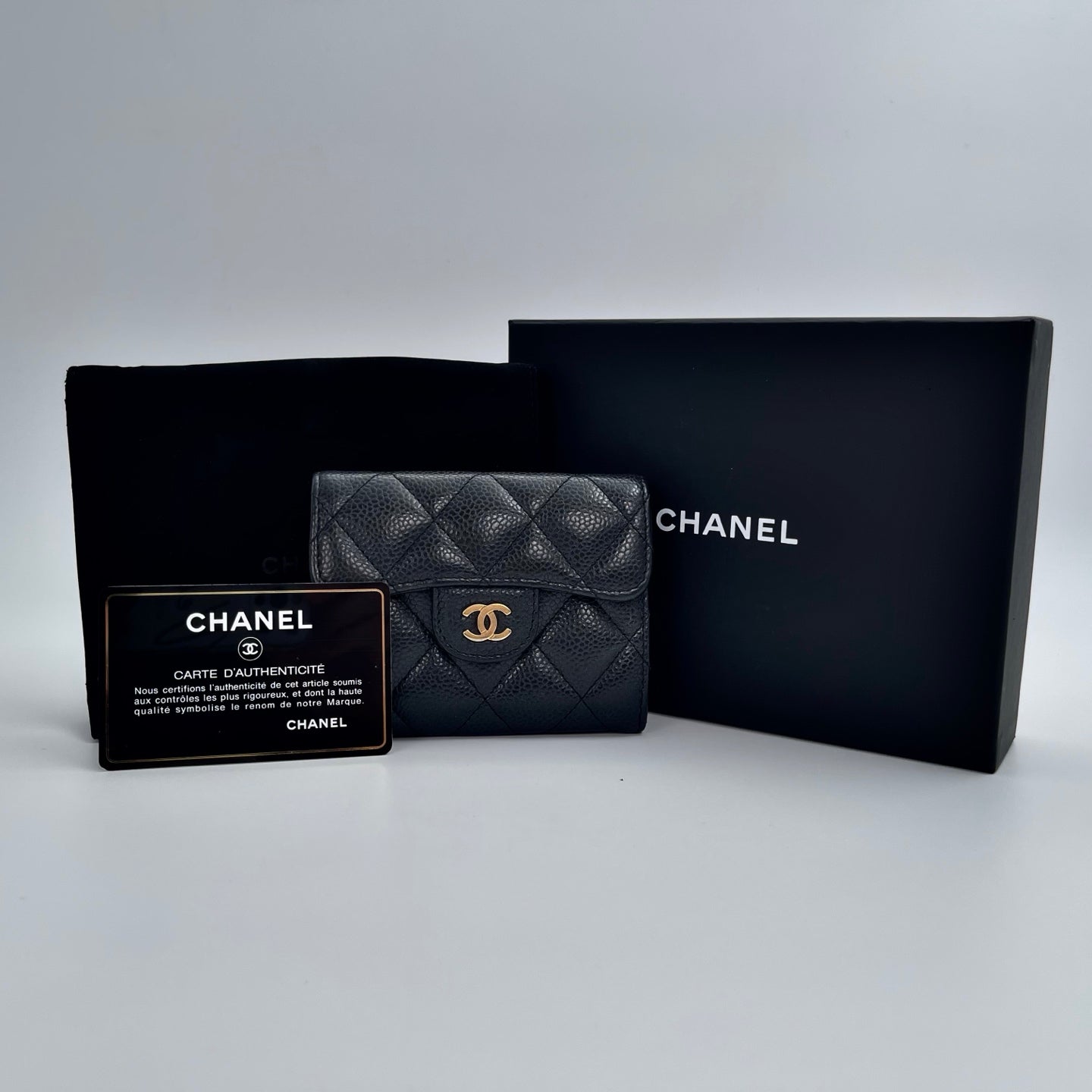 Chanel Quilted Caviar Leather Card Holder – Black/Gold [Used]