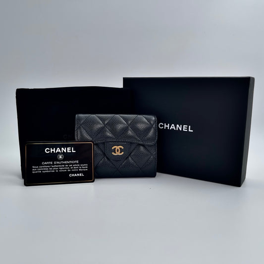 Chanel Quilted Caviar Leather Card Holder – Black/Gold [Used]