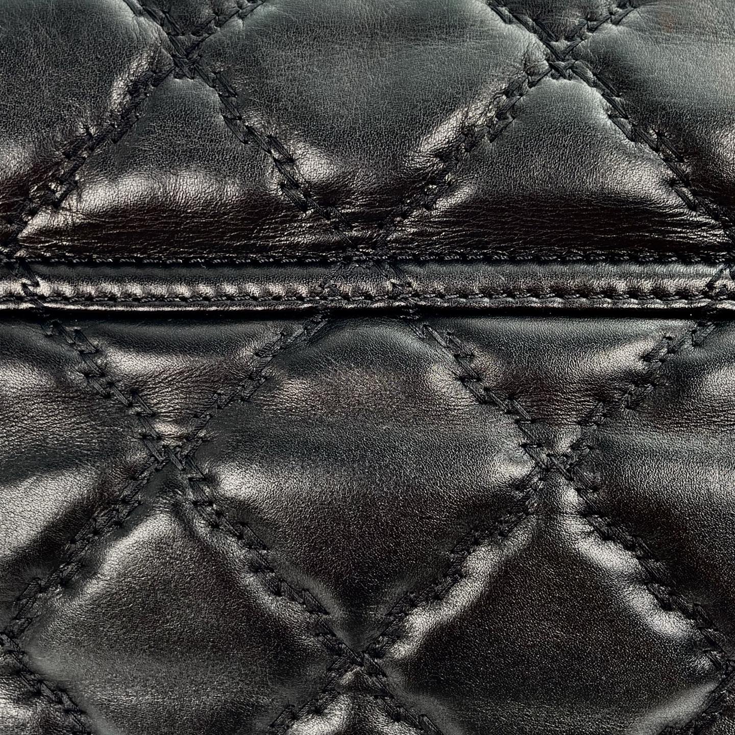 Chanel Caviar Leather Out-Seam Enamel Buckle Shoulder Tote – Black [Used]
