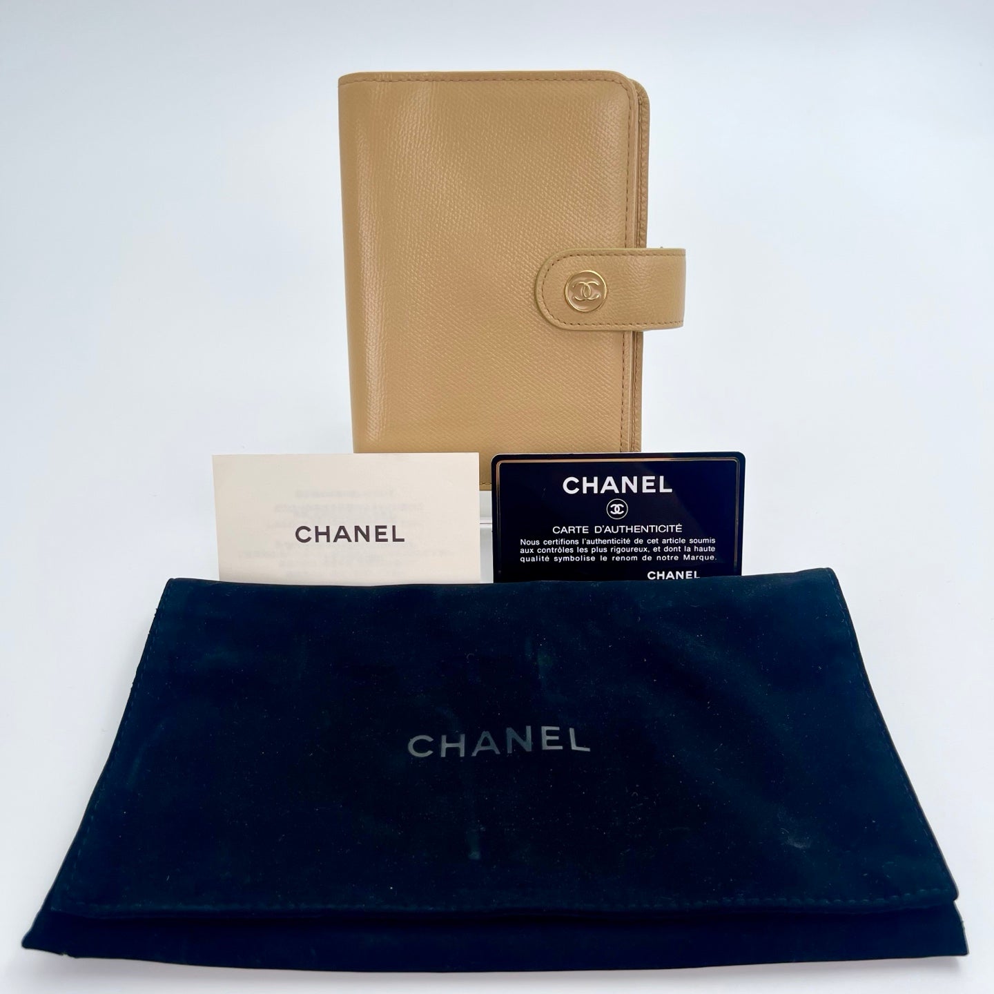Chanel Caviar Leather CC Logo Six-Ring Agenda Cover – Khaki [Used]