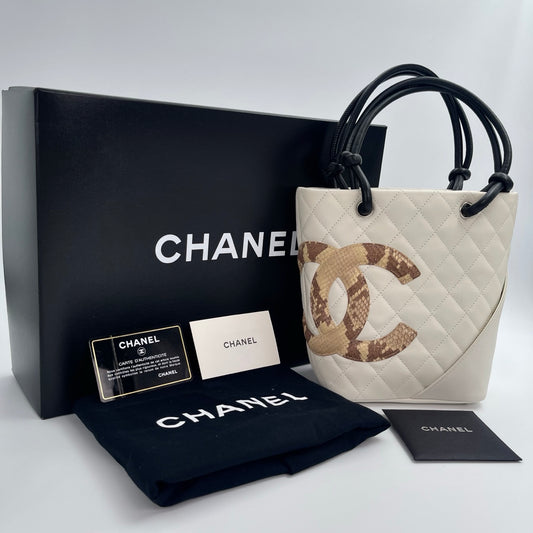 Chanel Pearl White Calfskin Python Trim Cambon Ligne Tote Bag – Pearl White [Used]