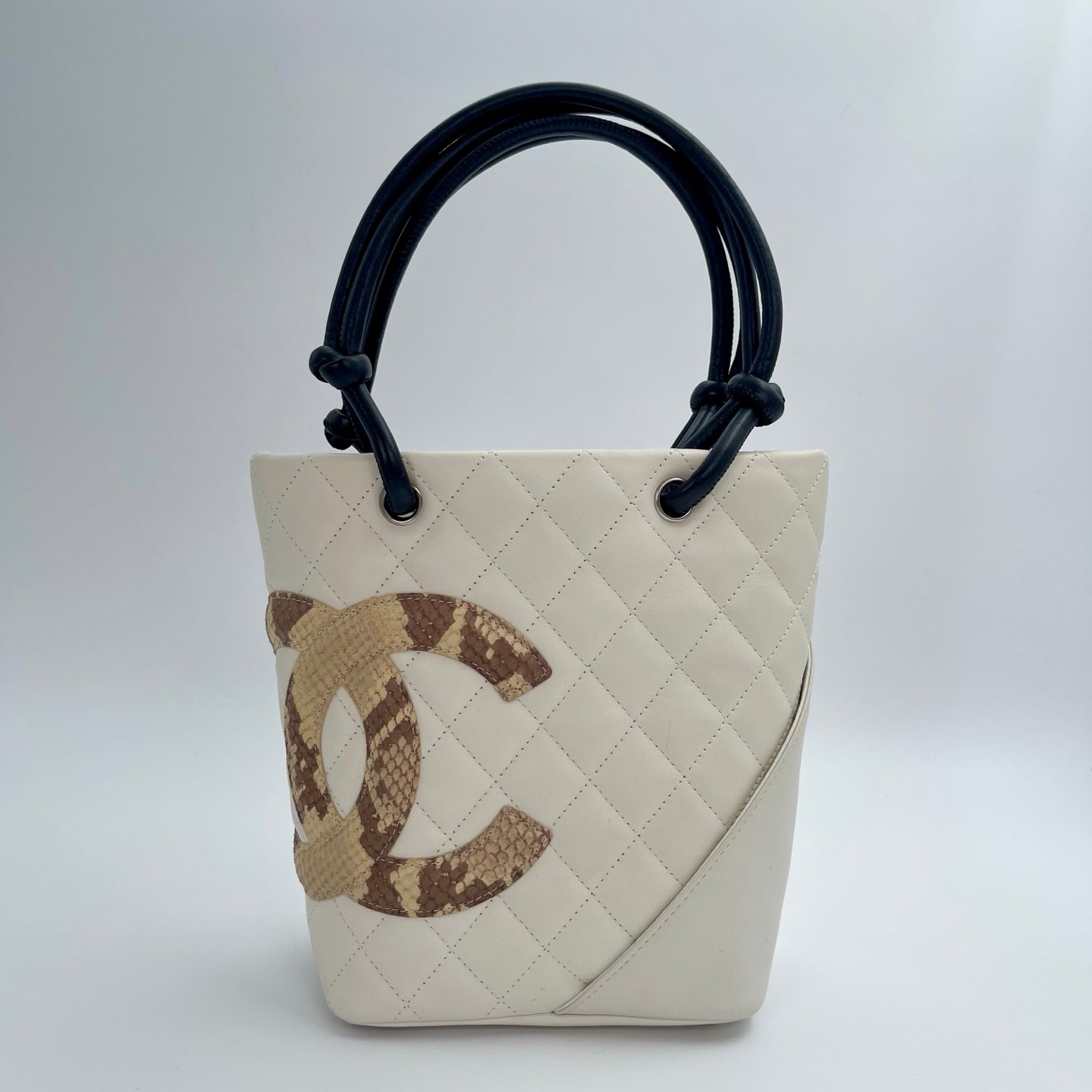 Chanel Pearl White Calfskin Python Trim Cambon Ligne Tote Bag – Pearl White [Used]