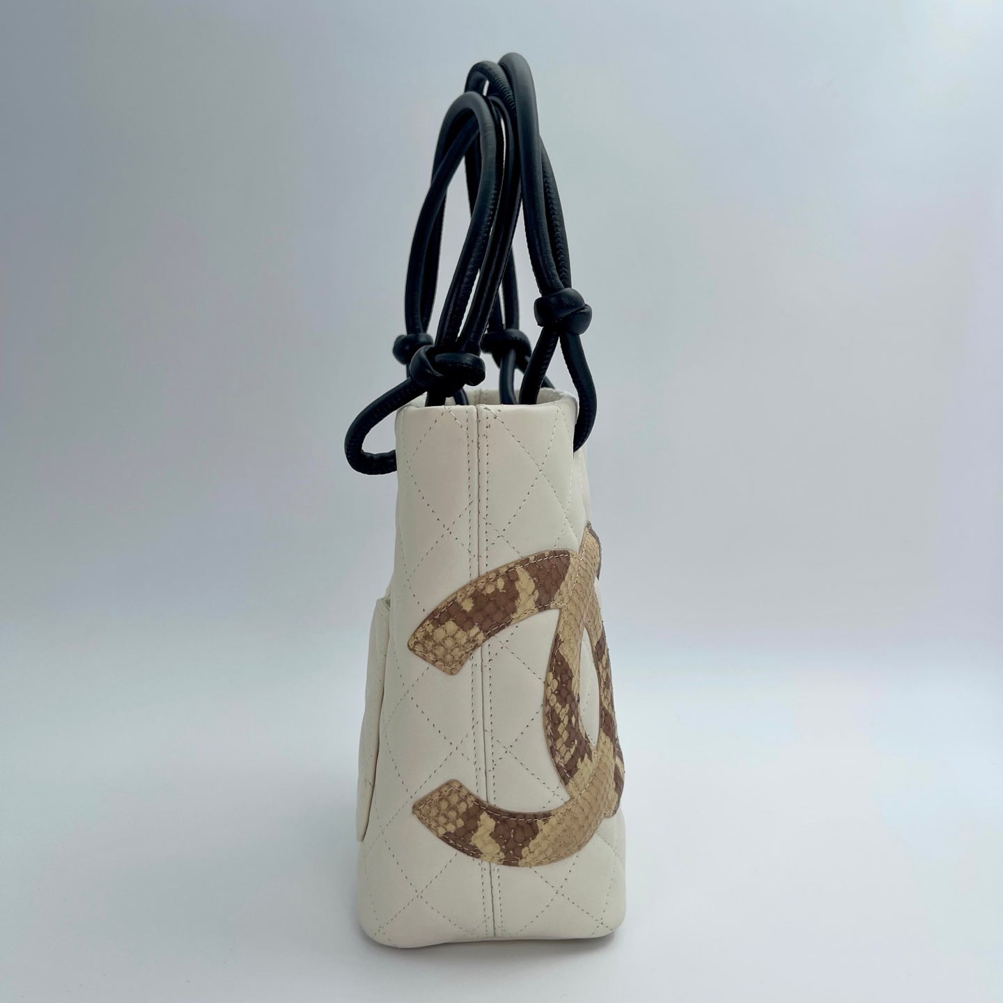 Chanel Pearl White Calfskin Python Trim Cambon Ligne Tote Bag – Pearl White [Used]