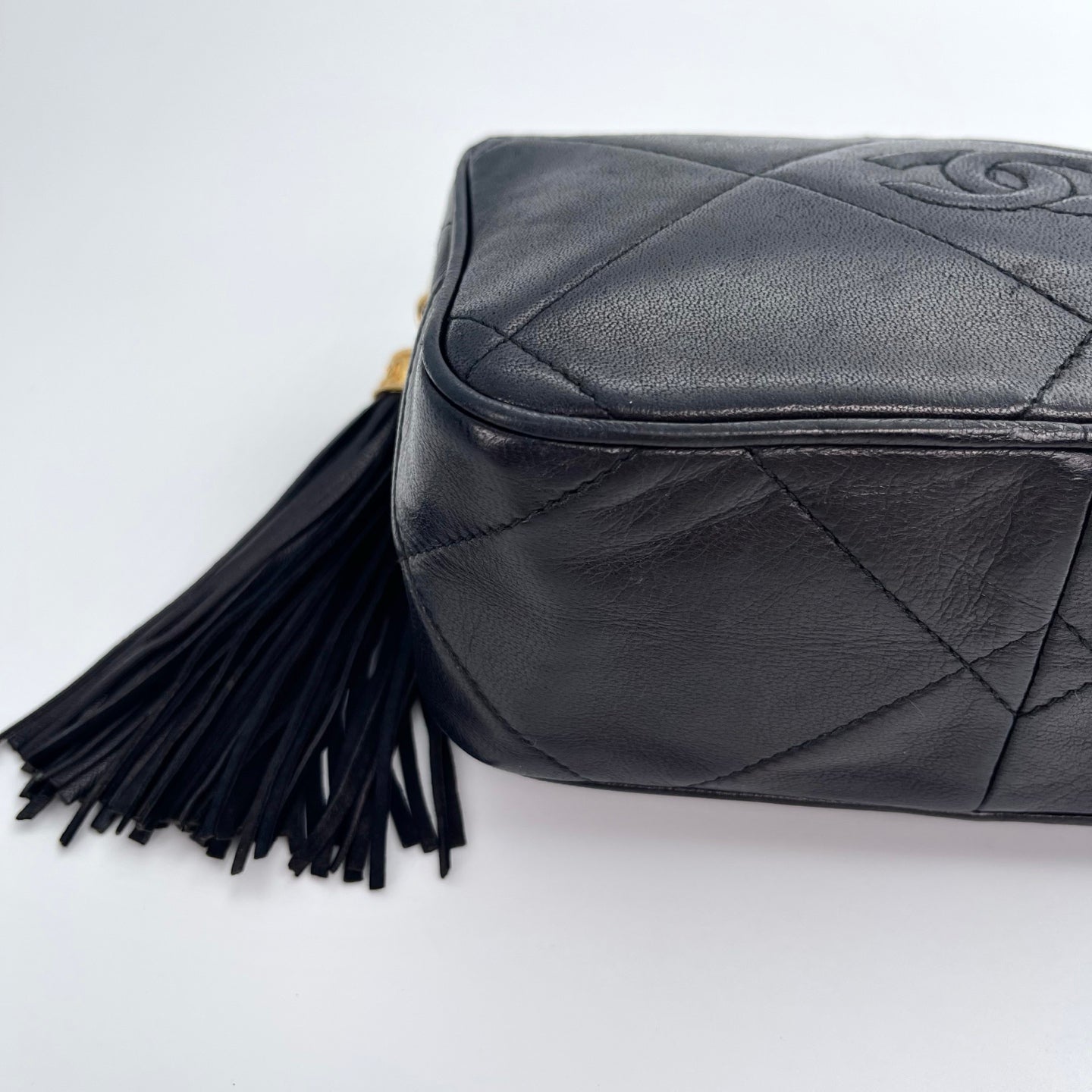 Chanel Black Lambskin Double-Sided CC Tassel Chain Camera Bag – Black/Gold [Used]