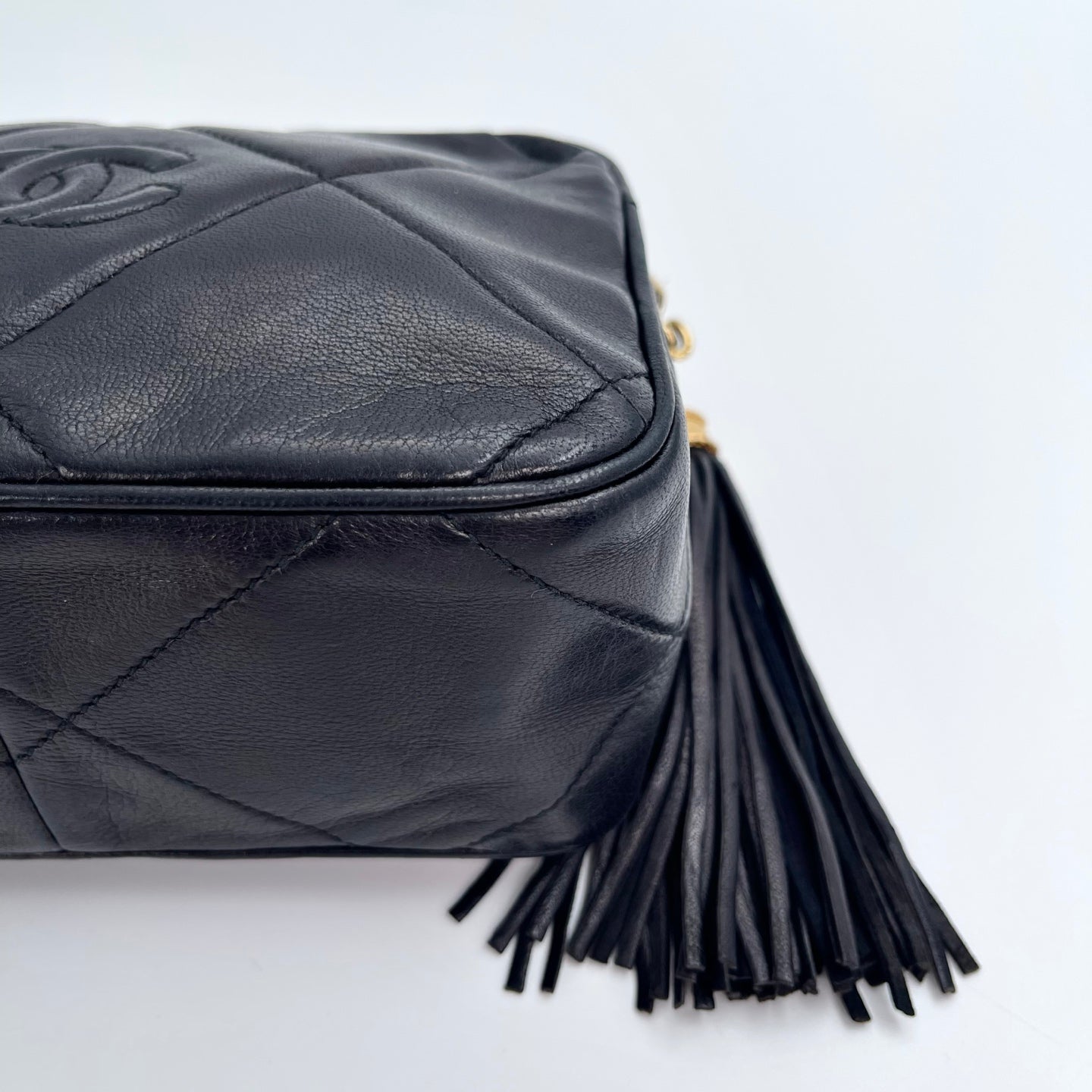 Chanel Black Lambskin Double-Sided CC Tassel Chain Camera Bag – Black/Gold [Used]