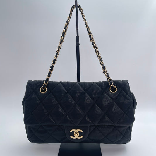 Chanel Black and Gold Lambskin Puffy Classic Flap Shoulder Bag – Black/Gold [Used]