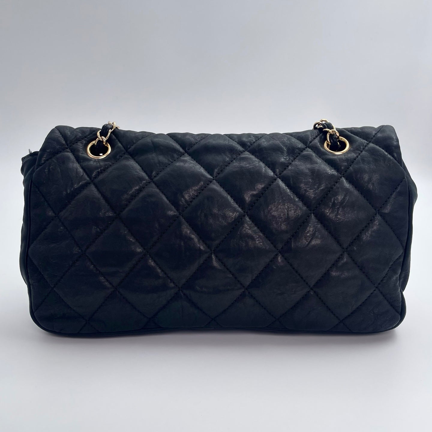 Chanel Black and Gold Lambskin Puffy Classic Flap Shoulder Bag – Black/Gold [Used]