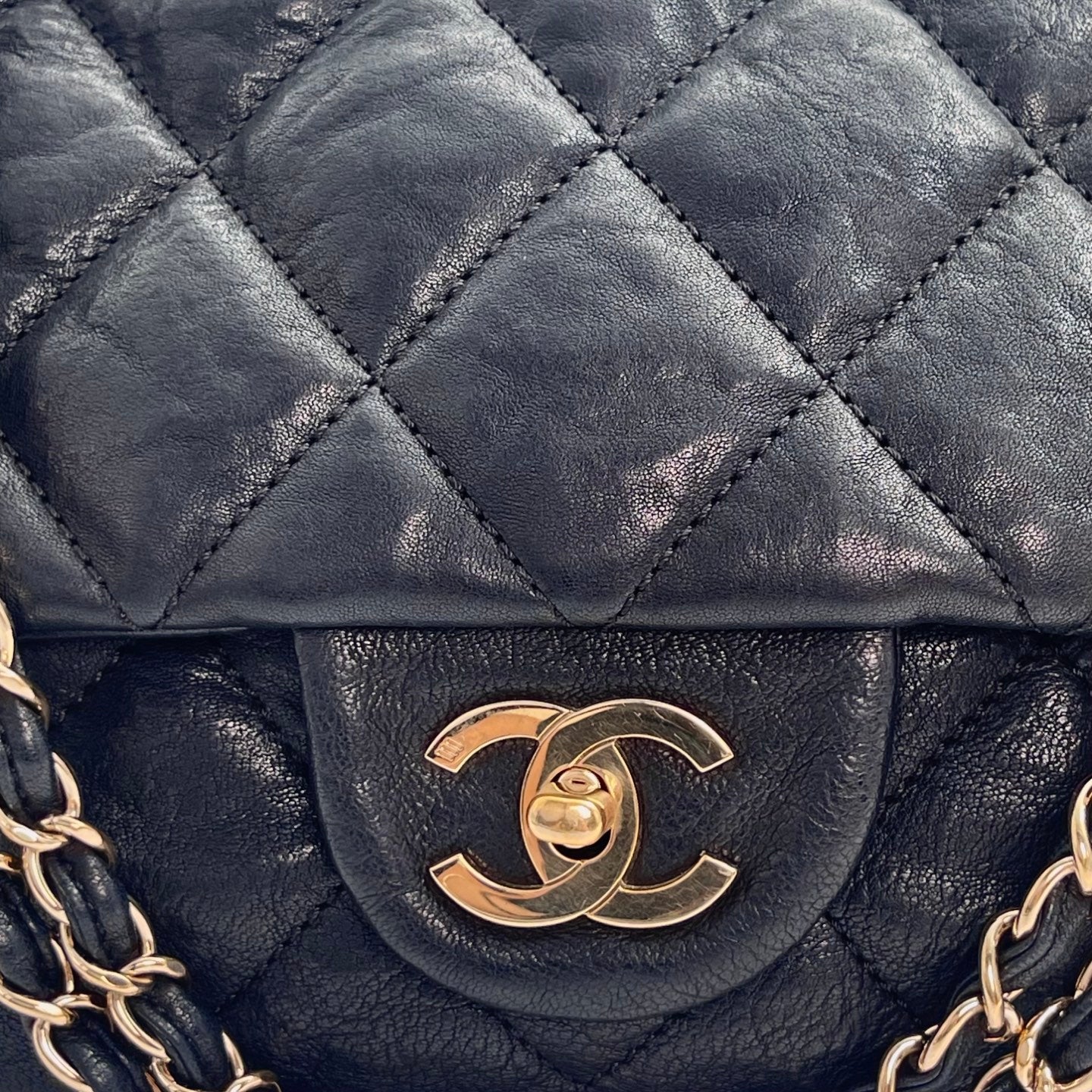 Chanel Black and Gold Lambskin Puffy Classic Flap Shoulder Bag – Black/Gold [Used]