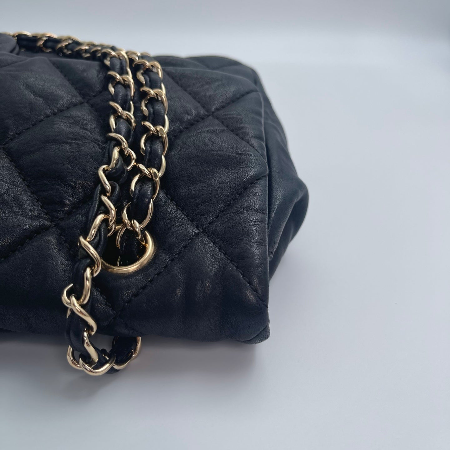Chanel Black and Gold Lambskin Puffy Classic Flap Shoulder Bag – Black/Gold [Used]