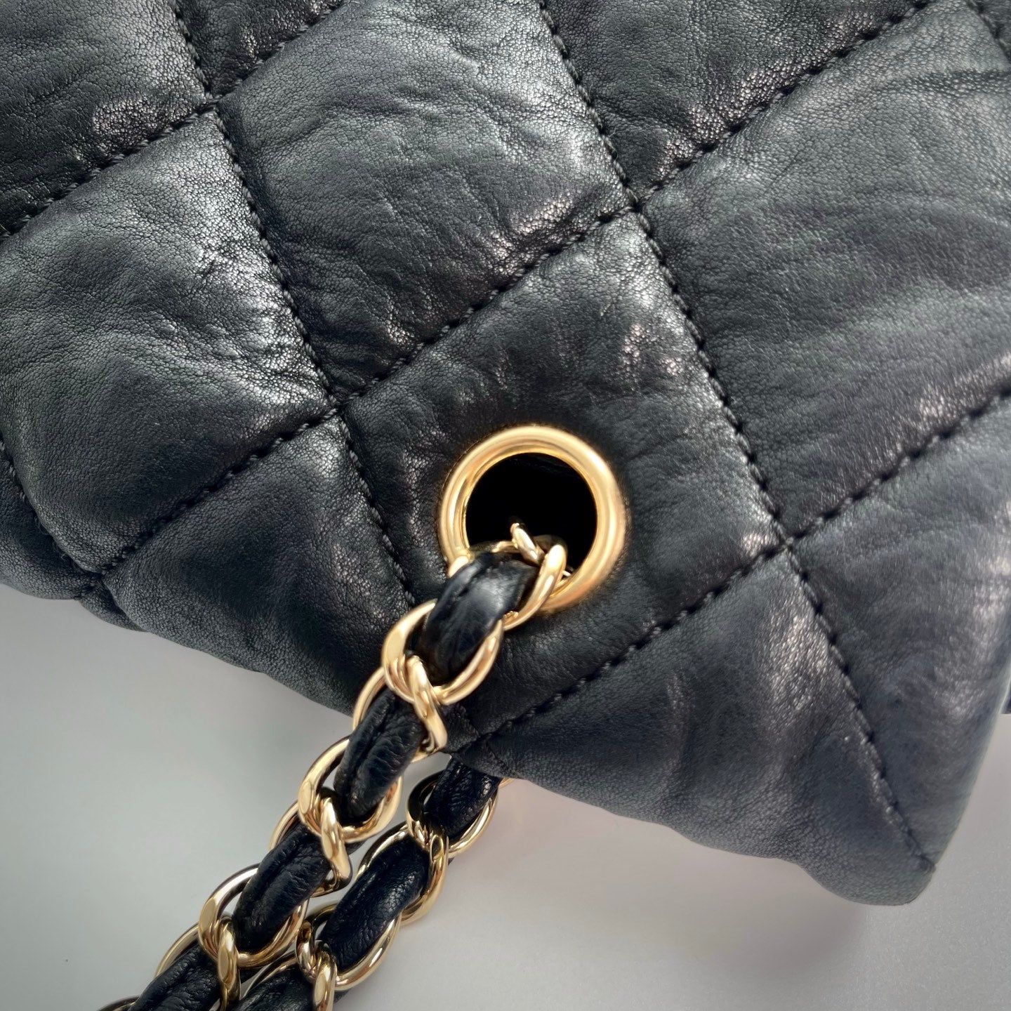 Chanel Black and Gold Lambskin Puffy Classic Flap Shoulder Bag – Black/Gold [Used]