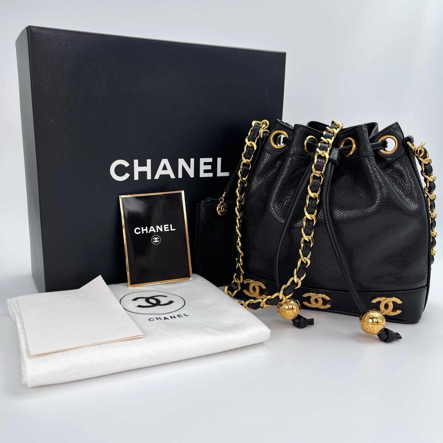 Chanel Black Caviar Leather Small Triple CC Bucket Bag – Black/Gold [Like New]