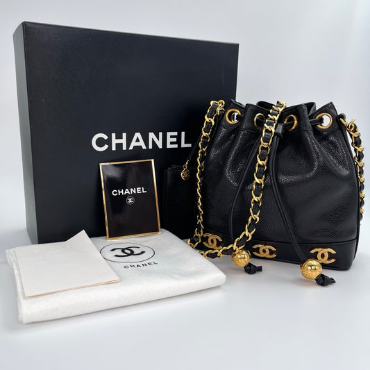 Chanel Black Caviar Leather Small Triple CC Bucket Bag – Black/Gold [Like New]