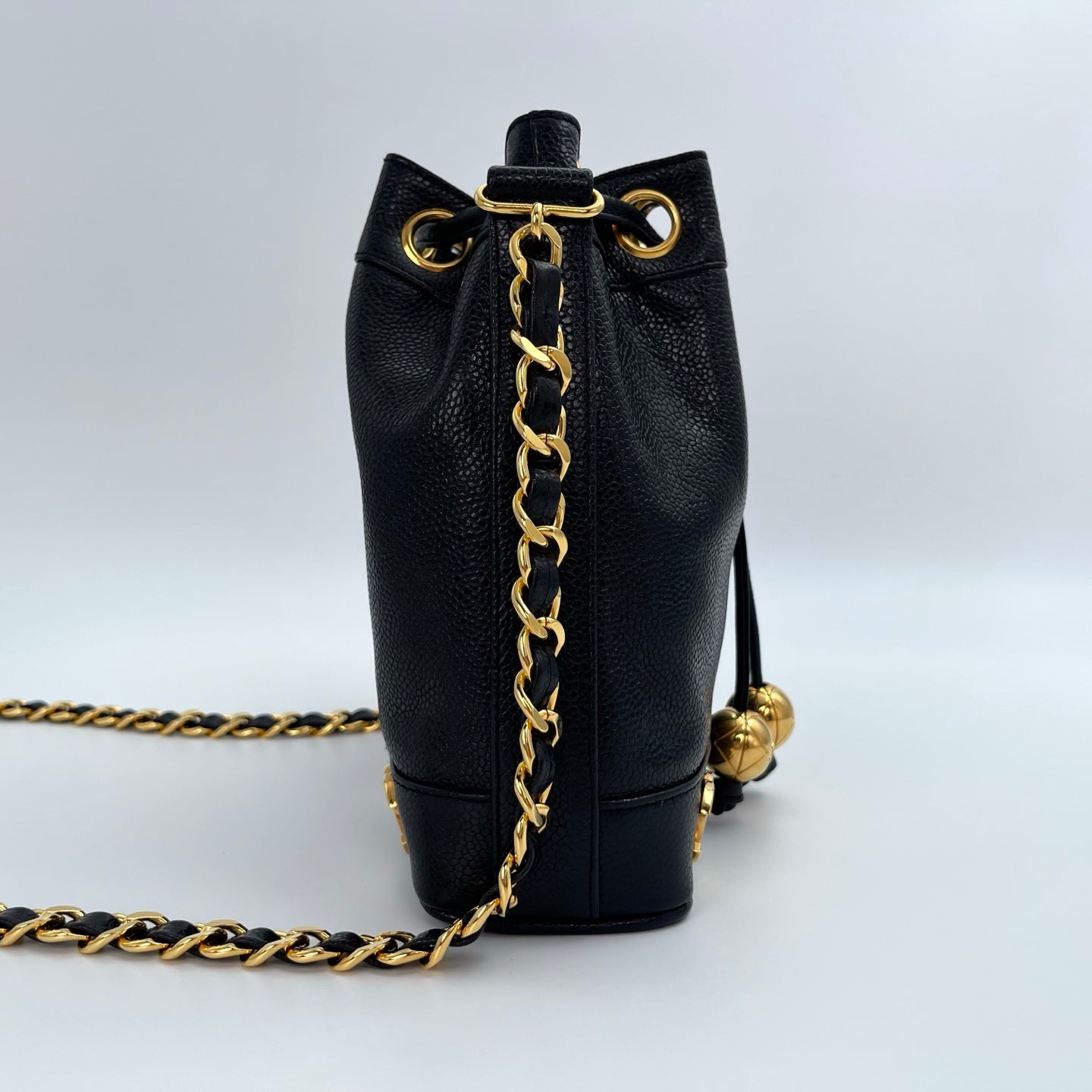Chanel Black Caviar Leather Small Triple CC Bucket Bag – Black/Gold [Like New]