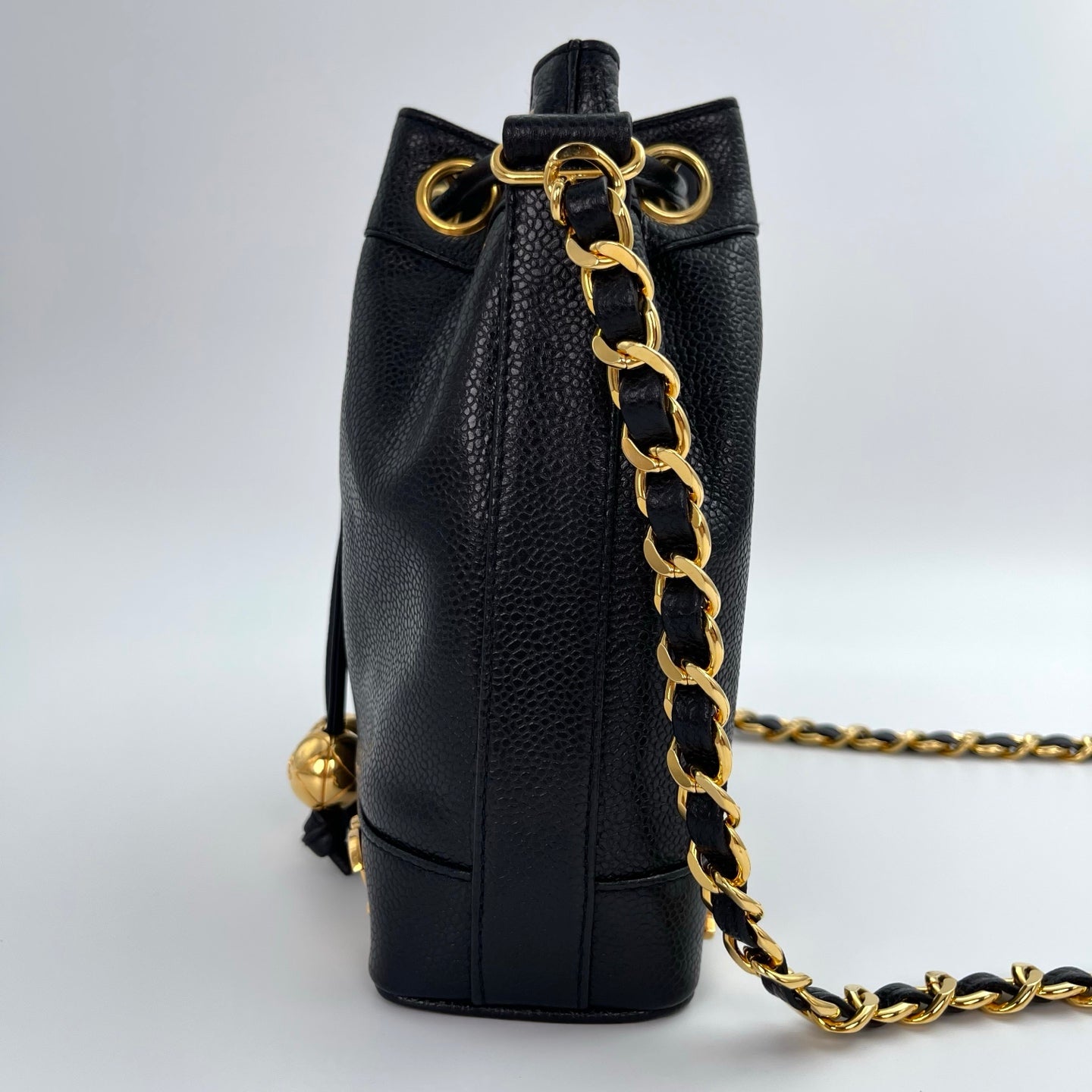 Chanel Black Caviar Leather Small Triple CC Bucket Bag – Black/Gold [Like New]