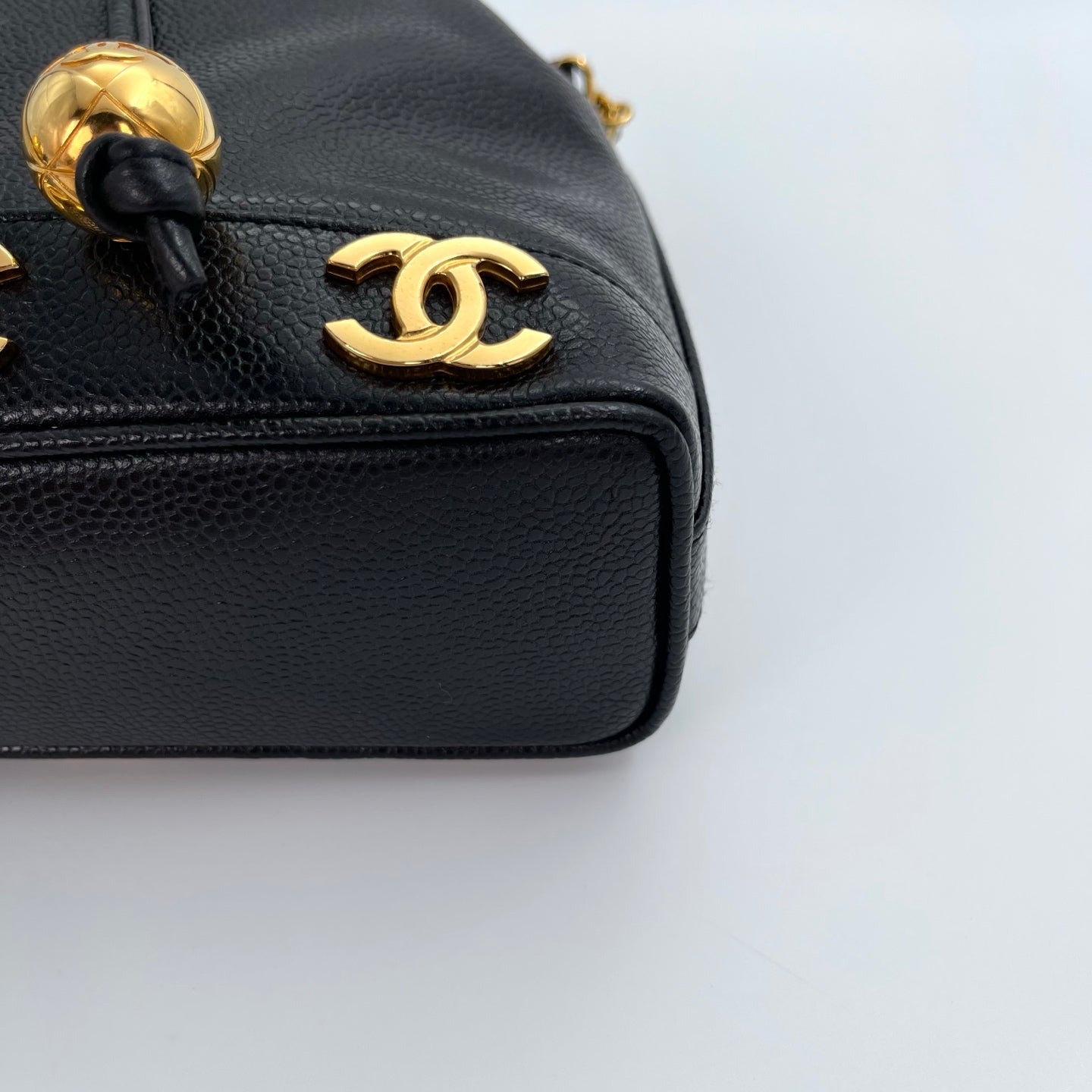 Chanel Black Caviar Leather Small Triple CC Bucket Bag – Black/Gold [Like New]