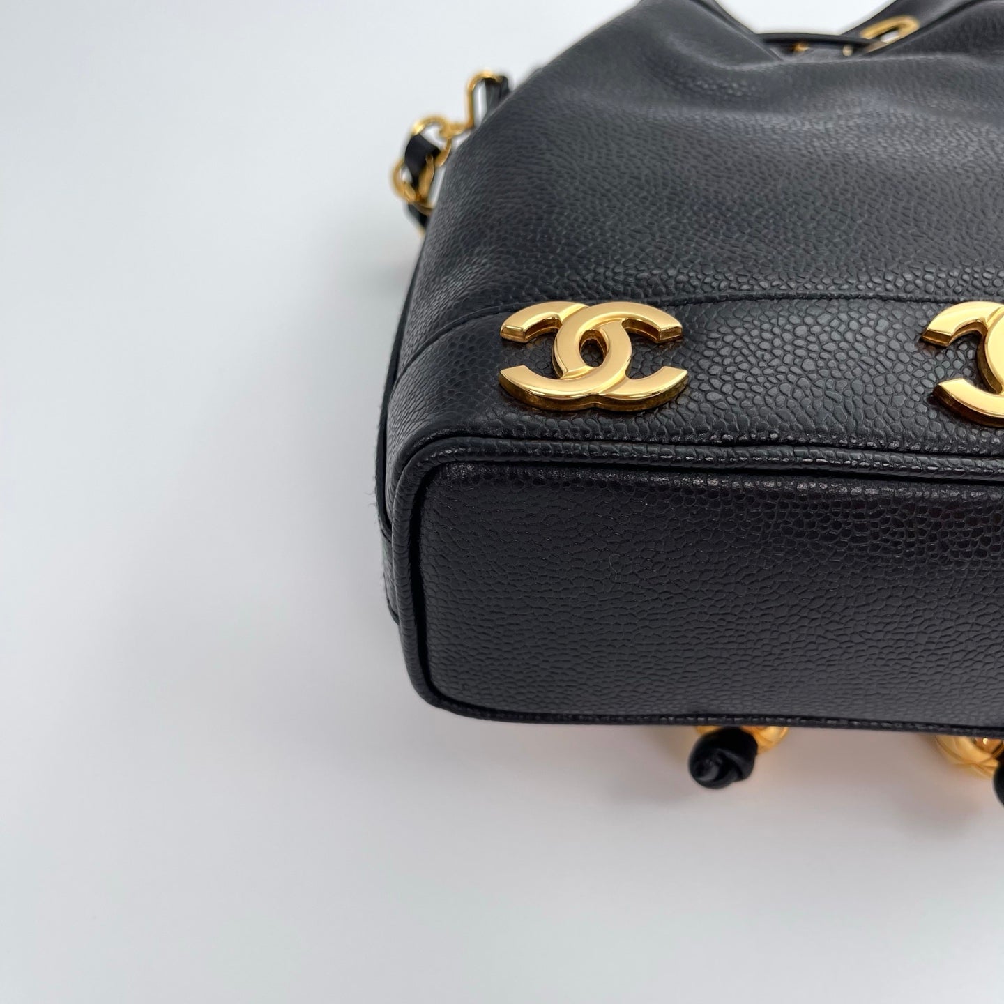 Chanel Black Caviar Leather Small Triple CC Bucket Bag – Black/Gold [Like New]