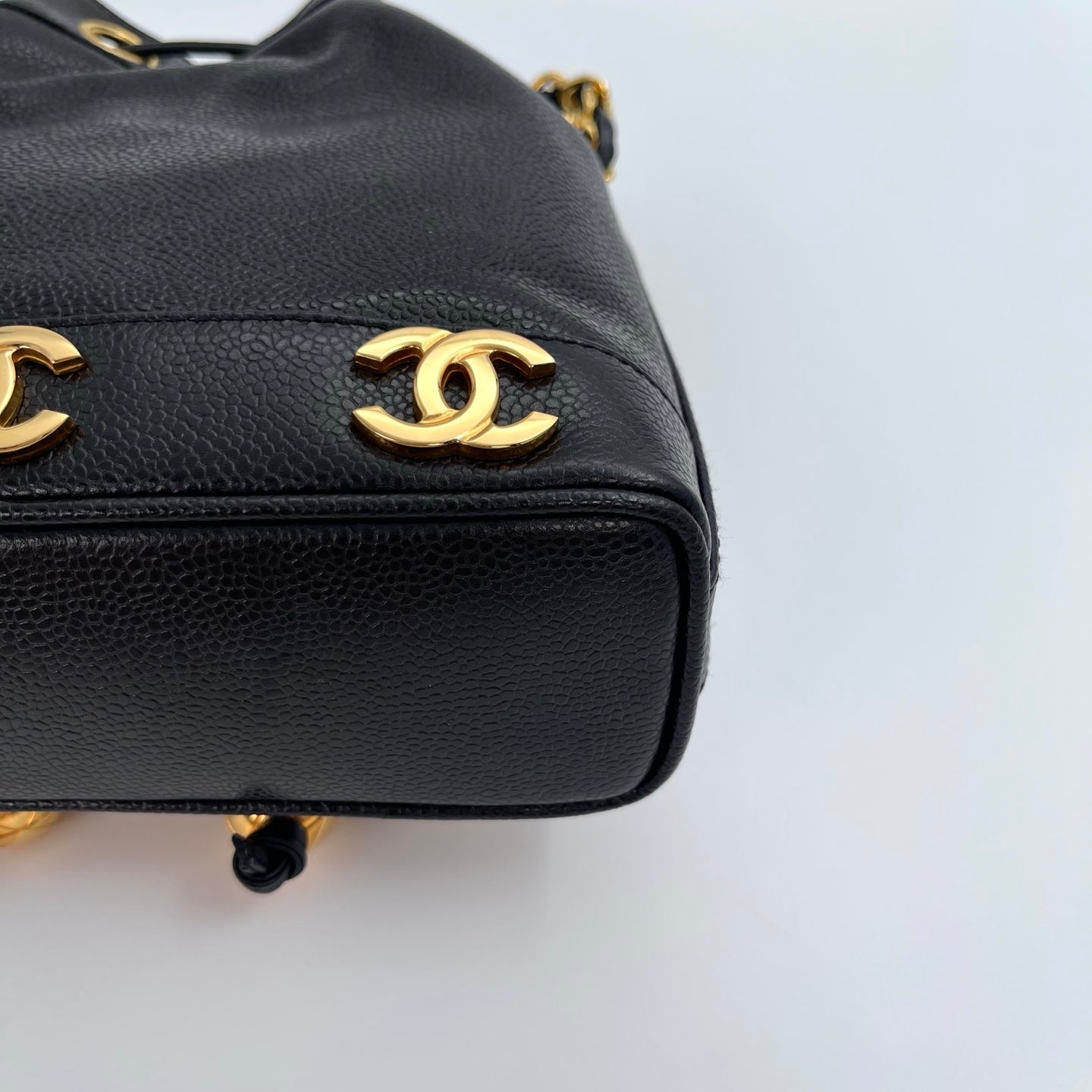 Chanel Black Caviar Leather Small Triple CC Bucket Bag – Black/Gold [Like New]