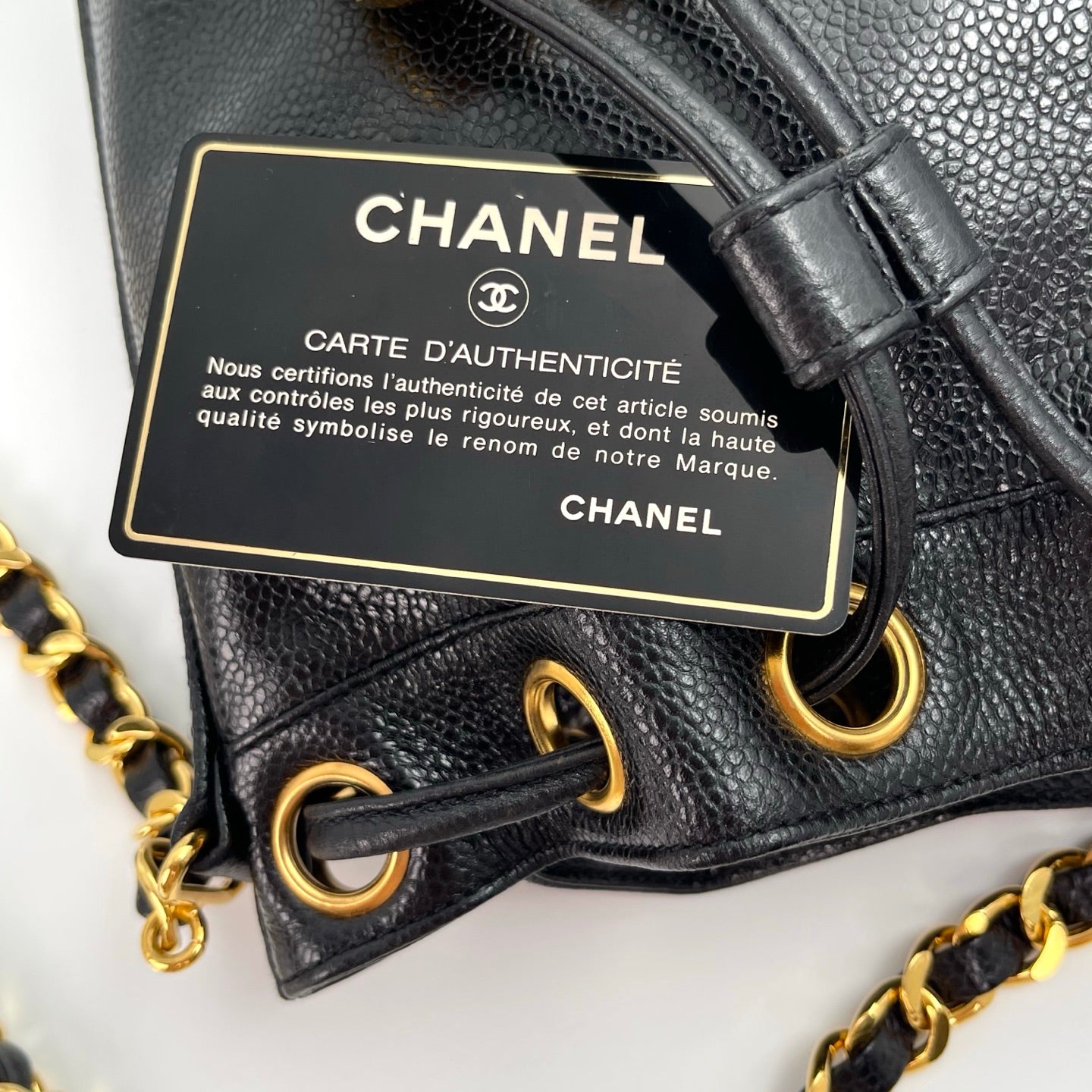 Chanel Black Caviar Leather Small Triple CC Bucket Bag – Black/Gold [Like New]