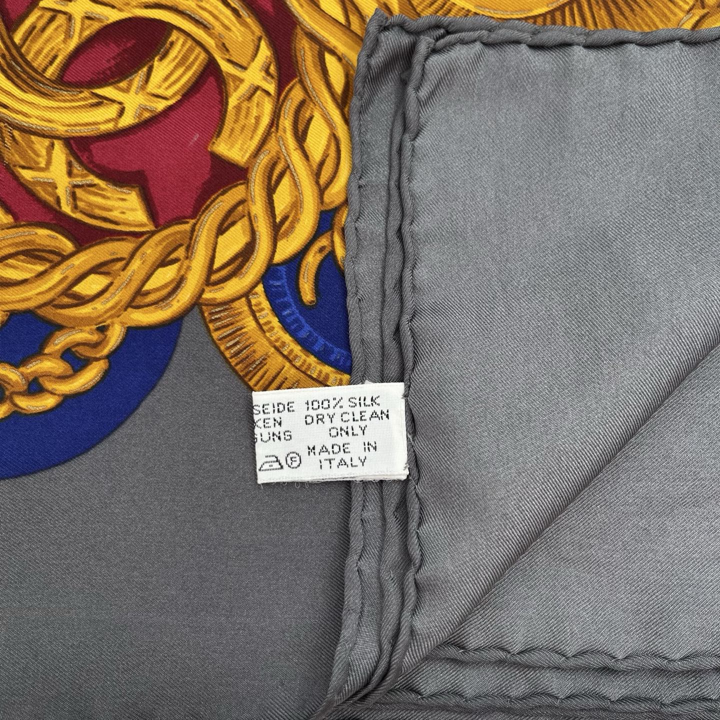Chanel Gray Silk Scarf with Multicolor CC Graphic 95×95 – Gray/Gold/Multicolor [Used]