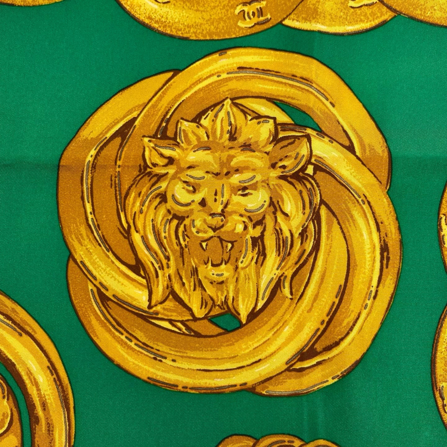 Chanel Green Silk Scarf with Gold CC Motif 95×95 – Green/Gold [Used]