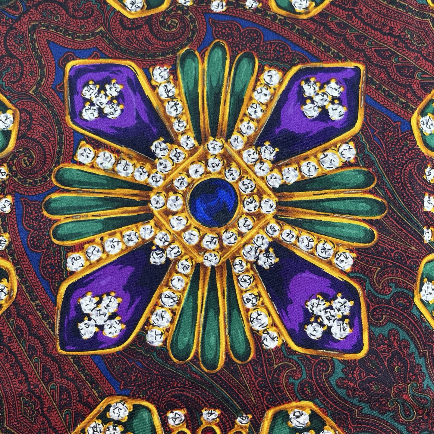 Chanel Deep Red Silk Scarf with Gold Jewelry Print – Red/Gold [Used]