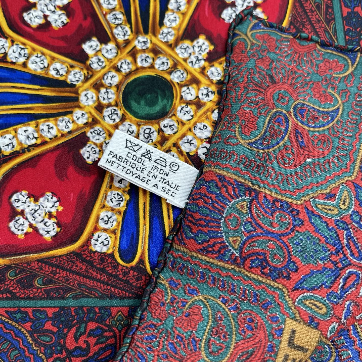 Chanel Deep Red Silk Scarf with Gold Jewelry Print – Red/Gold [Used]