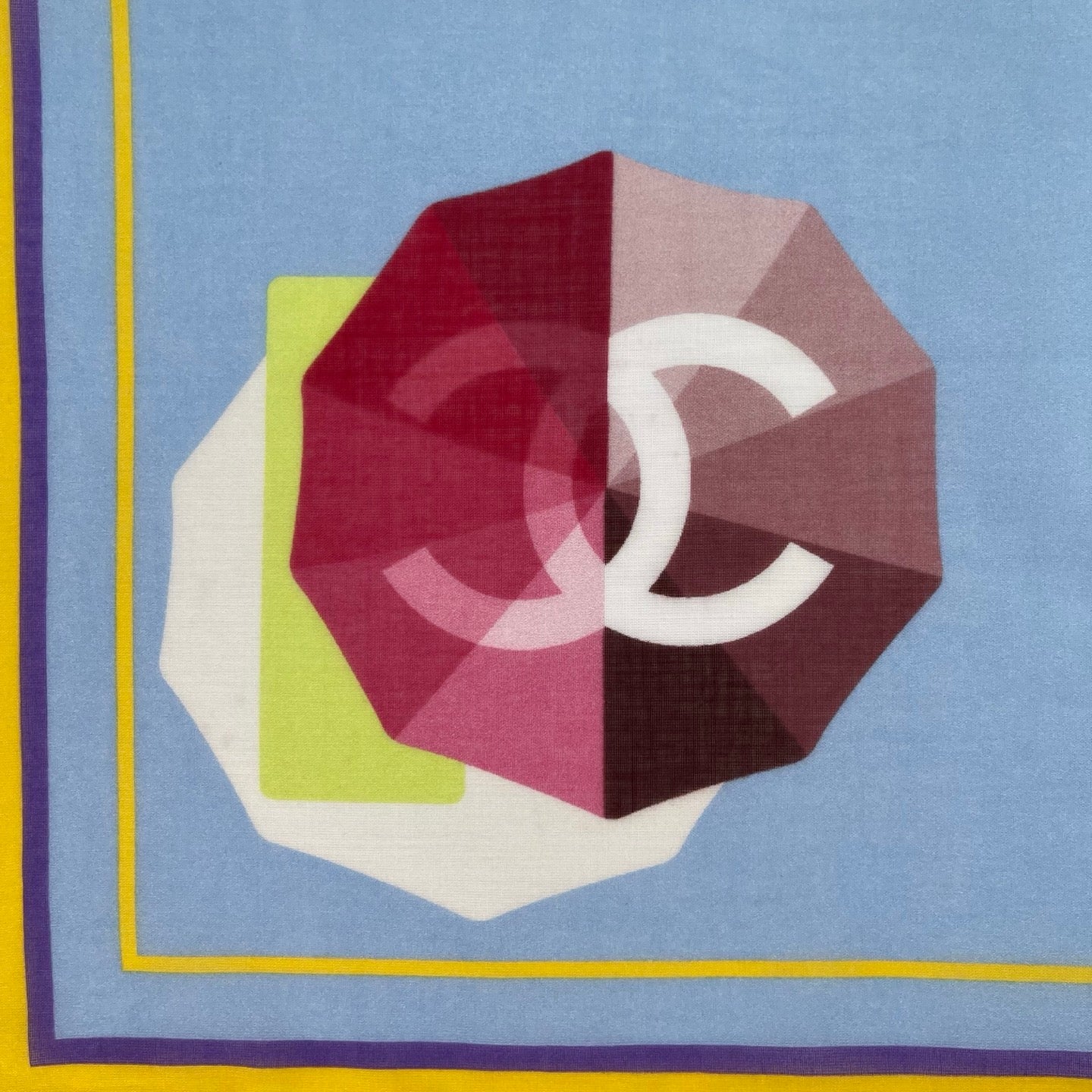 Chanel Blue Umbrella Print Cotton Square Scarf with Yellow Border – Blue/Multicolor [Full Set/Like New]