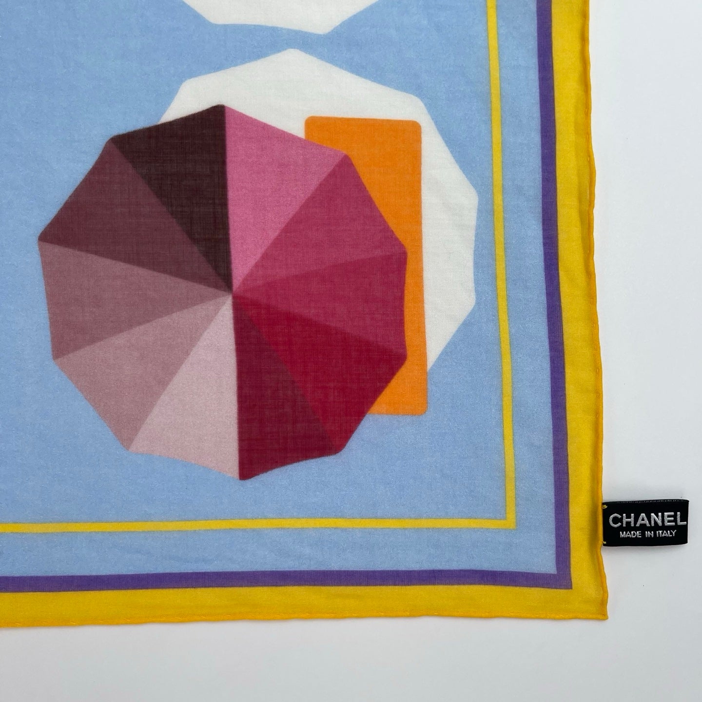 Chanel Blue Umbrella Print Cotton Square Scarf with Yellow Border – Blue/Multicolor [Full Set/Like New]