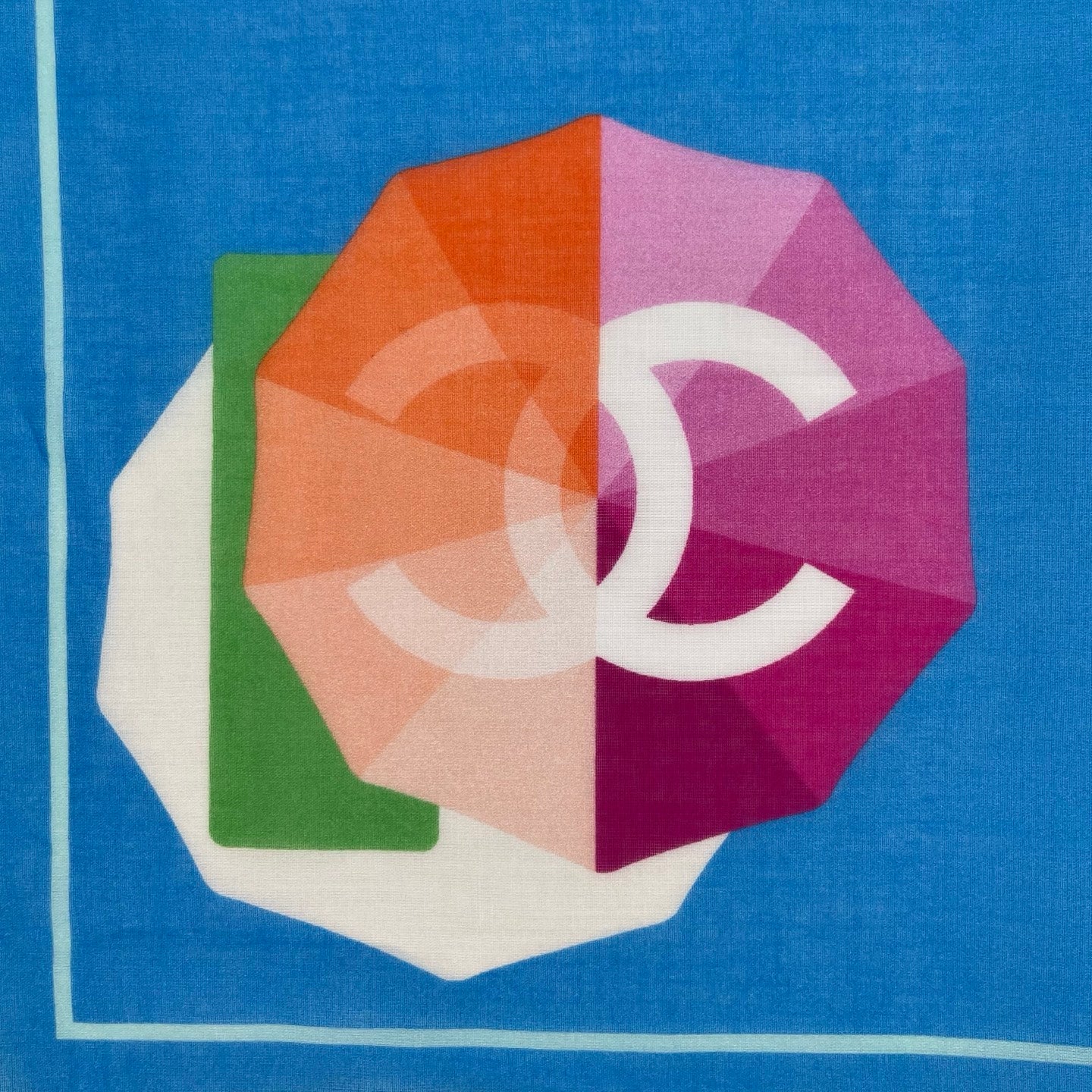Chanel Blue Umbrella Print Cotton Square Scarf with Teal Border – Blue/Multicolor [Full Set/Like New]