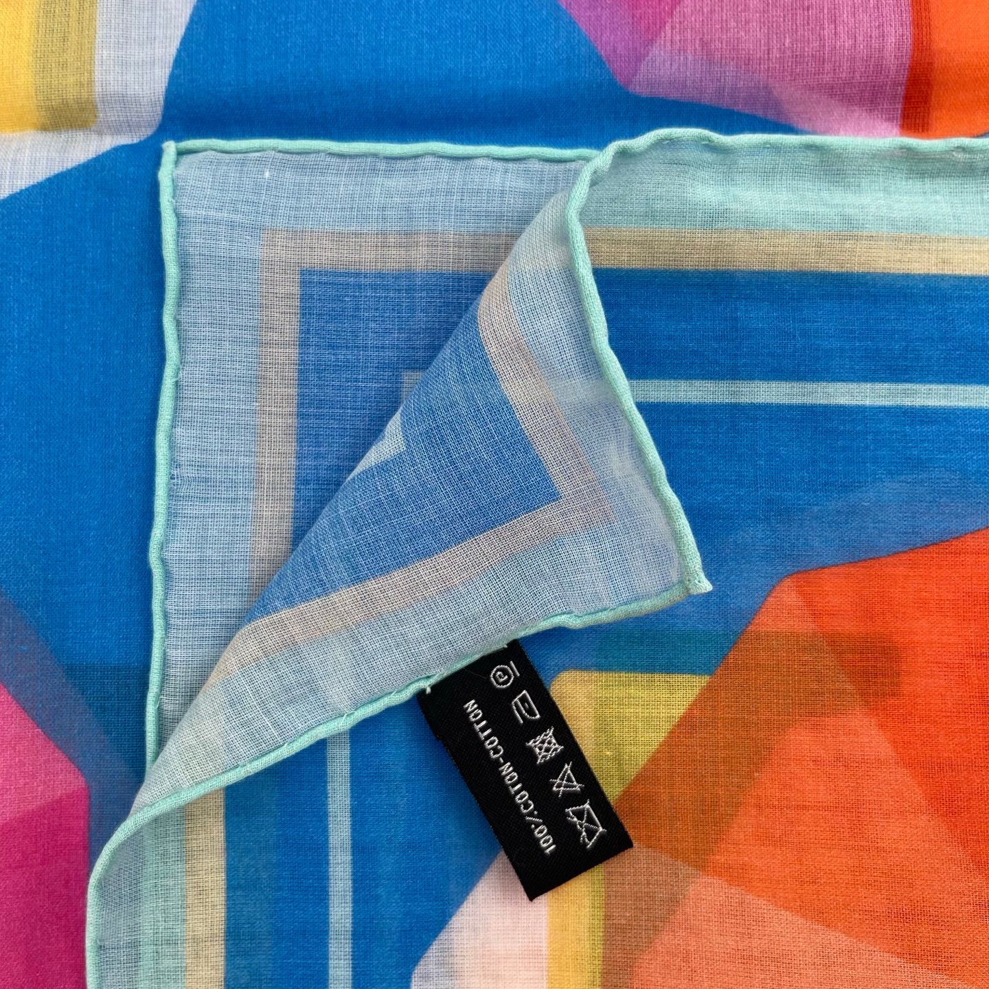Chanel Blue Umbrella Print Cotton Square Scarf with Teal Border – Blue/Multicolor [Full Set/Like New]