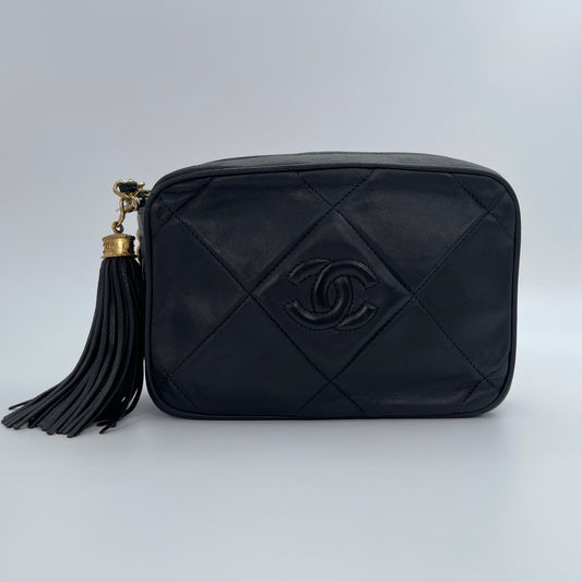 Chanel Black/Gold Lambskin Double-Sided CC Tassel Chain Camera Bag [Used]