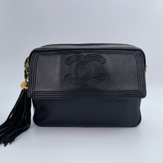 Chanel Black Lambskin Chain Shoulder Bag with Fringe [Used]