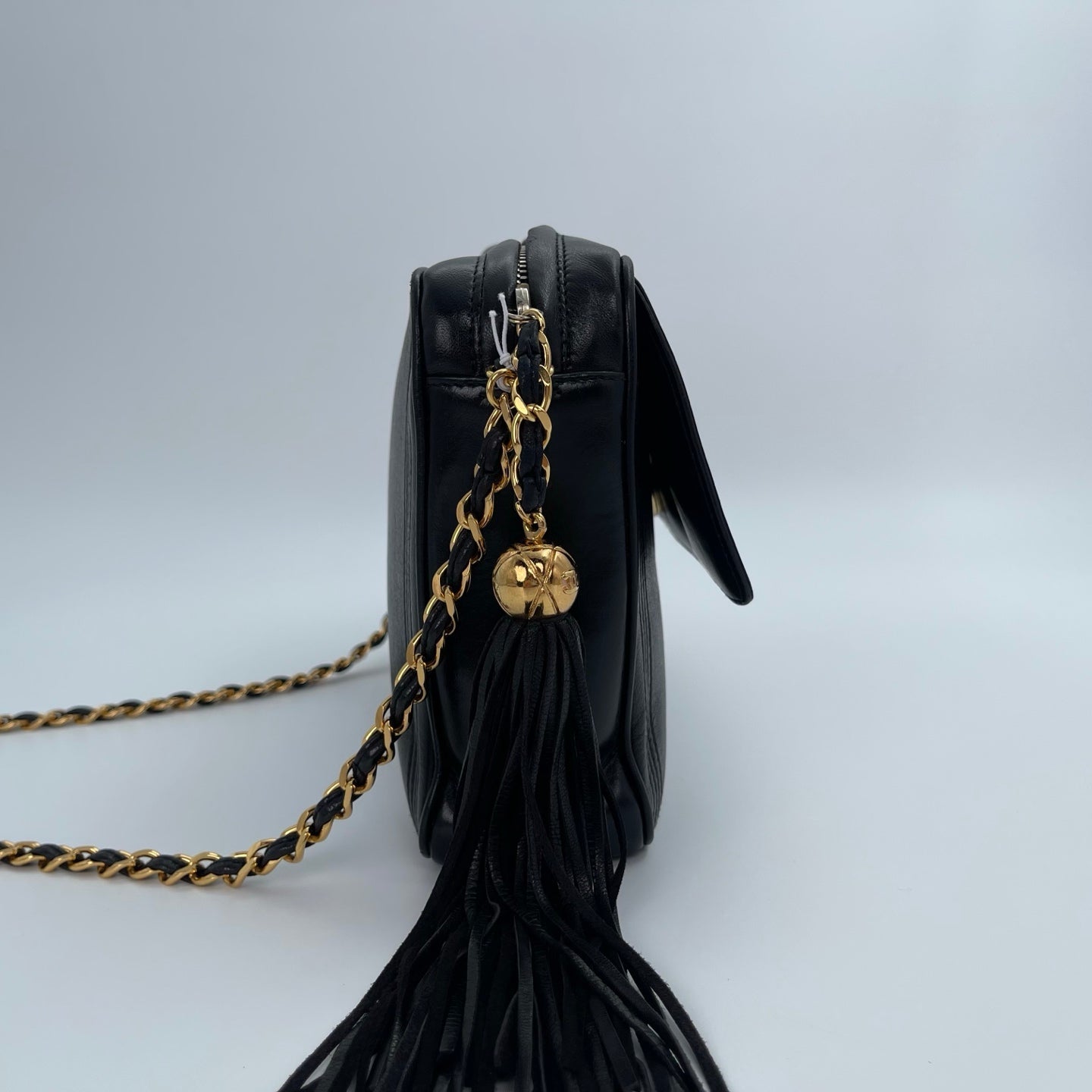 Chanel Black Lambskin Chain Shoulder Bag with Fringe [Used]