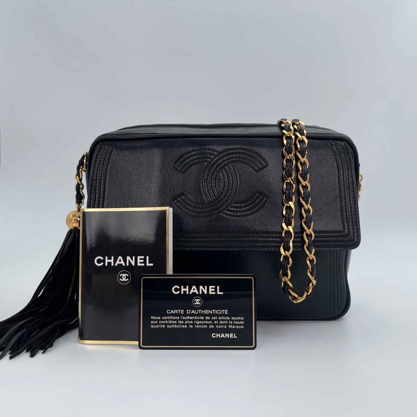 Chanel Black Lambskin Chain Shoulder Bag with Fringe [Used]