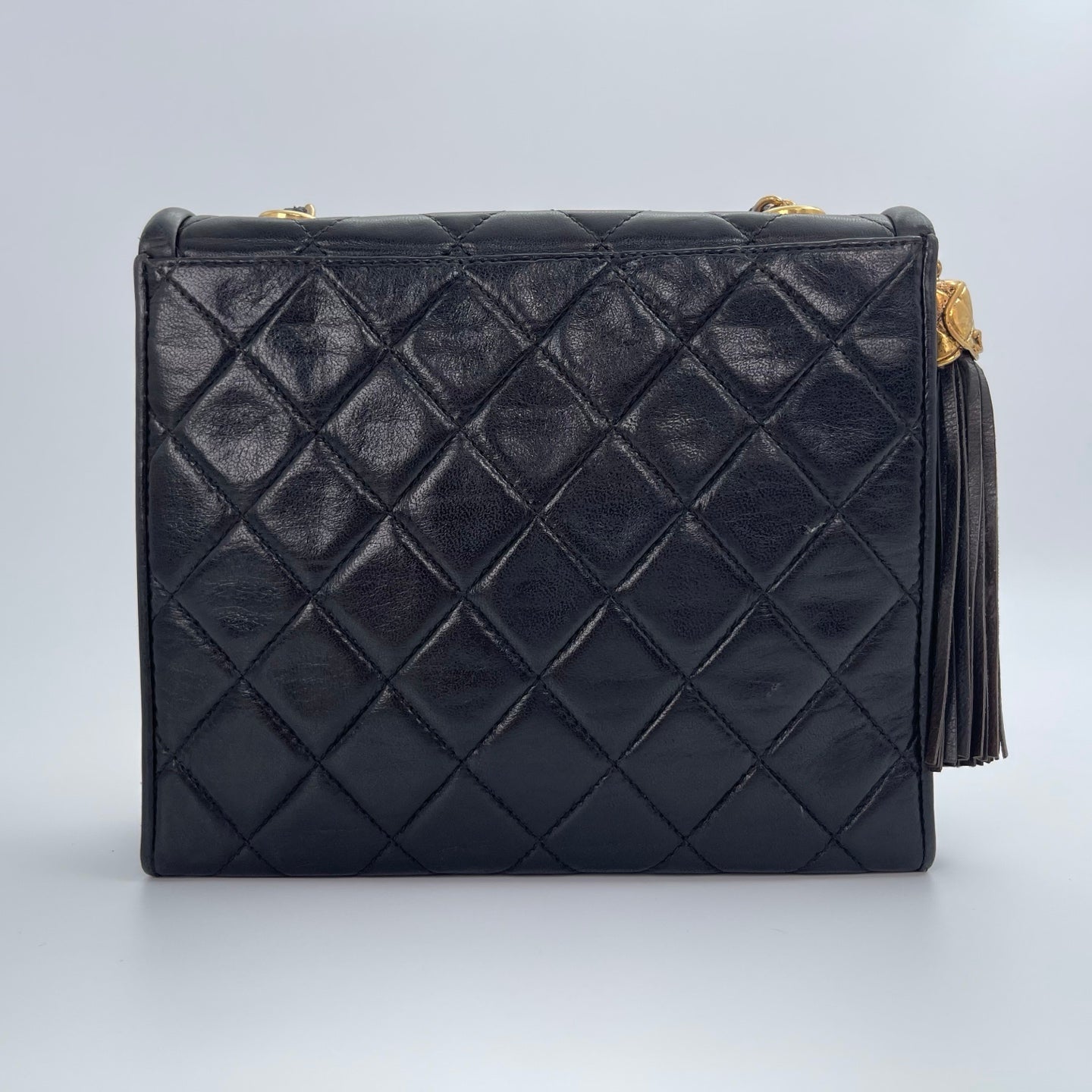 Chanel Black Lambskin Tassel Asymmetrical Double Flap Bag  [Used]