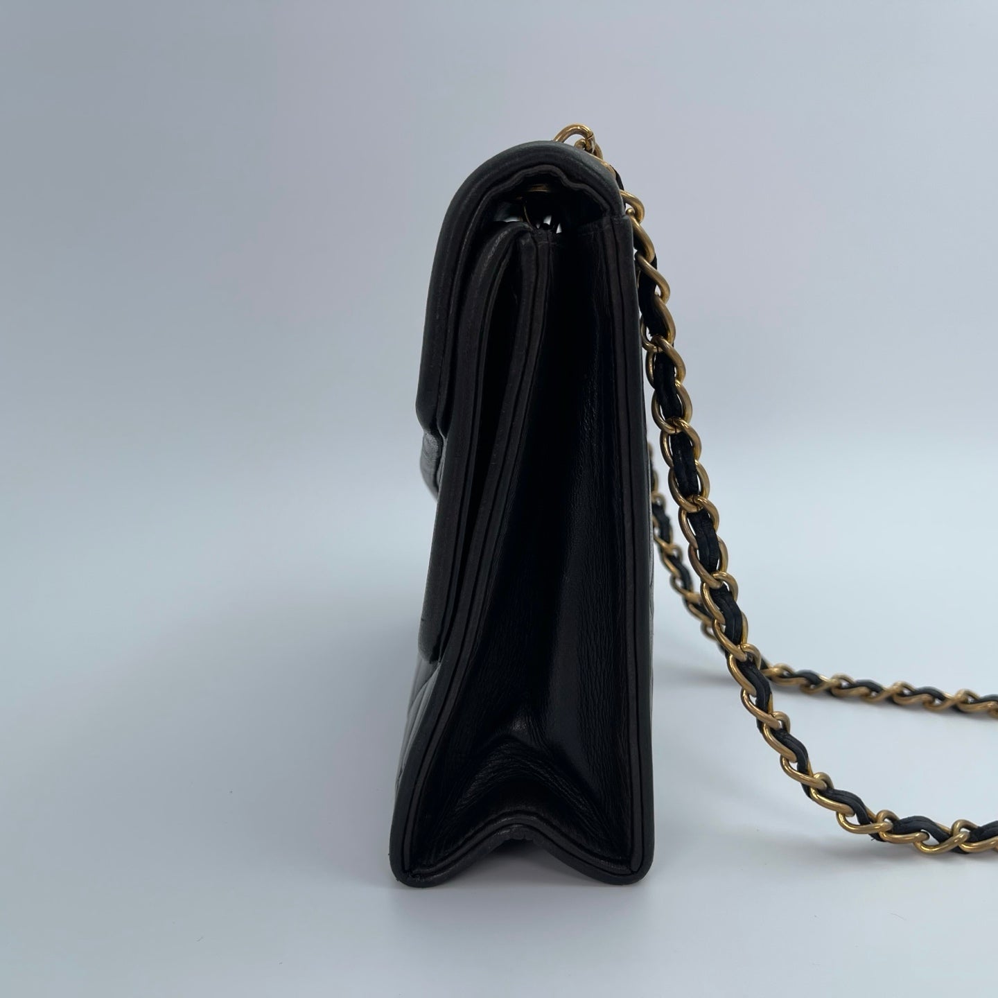 Chanel Black Lambskin Tassel Asymmetrical Double Flap Bag  [Used]