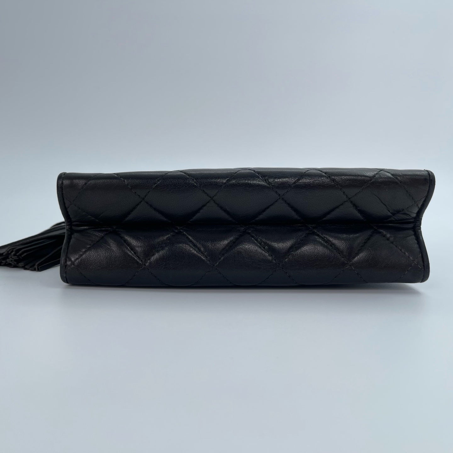 Chanel Black Lambskin Tassel Asymmetrical Double Flap Bag  [Used]