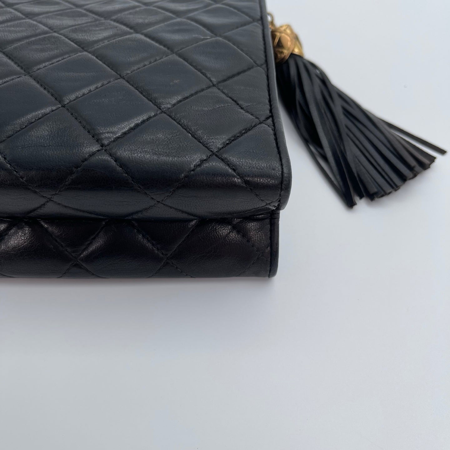 Chanel Black Lambskin Tassel Asymmetrical Double Flap Bag  [Used]