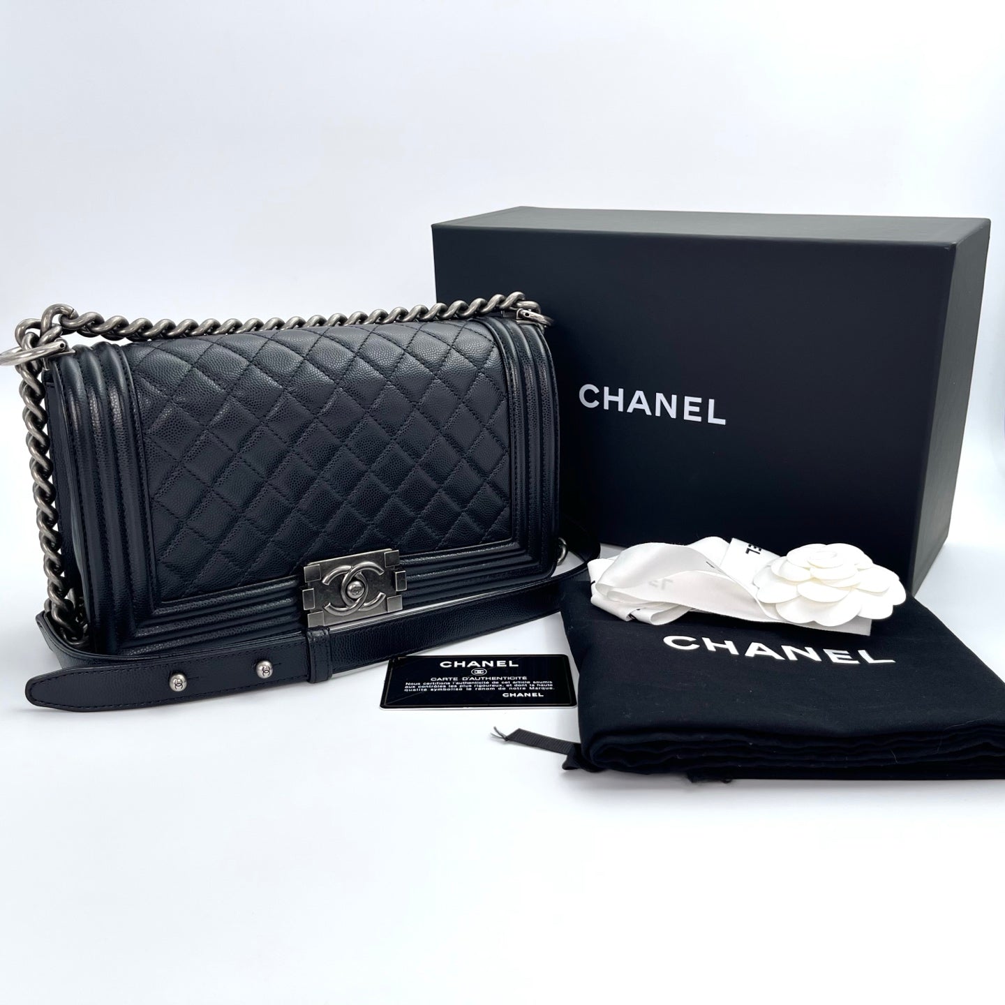 Chanel Le Boy Black Caviar Leather Medium[used]
