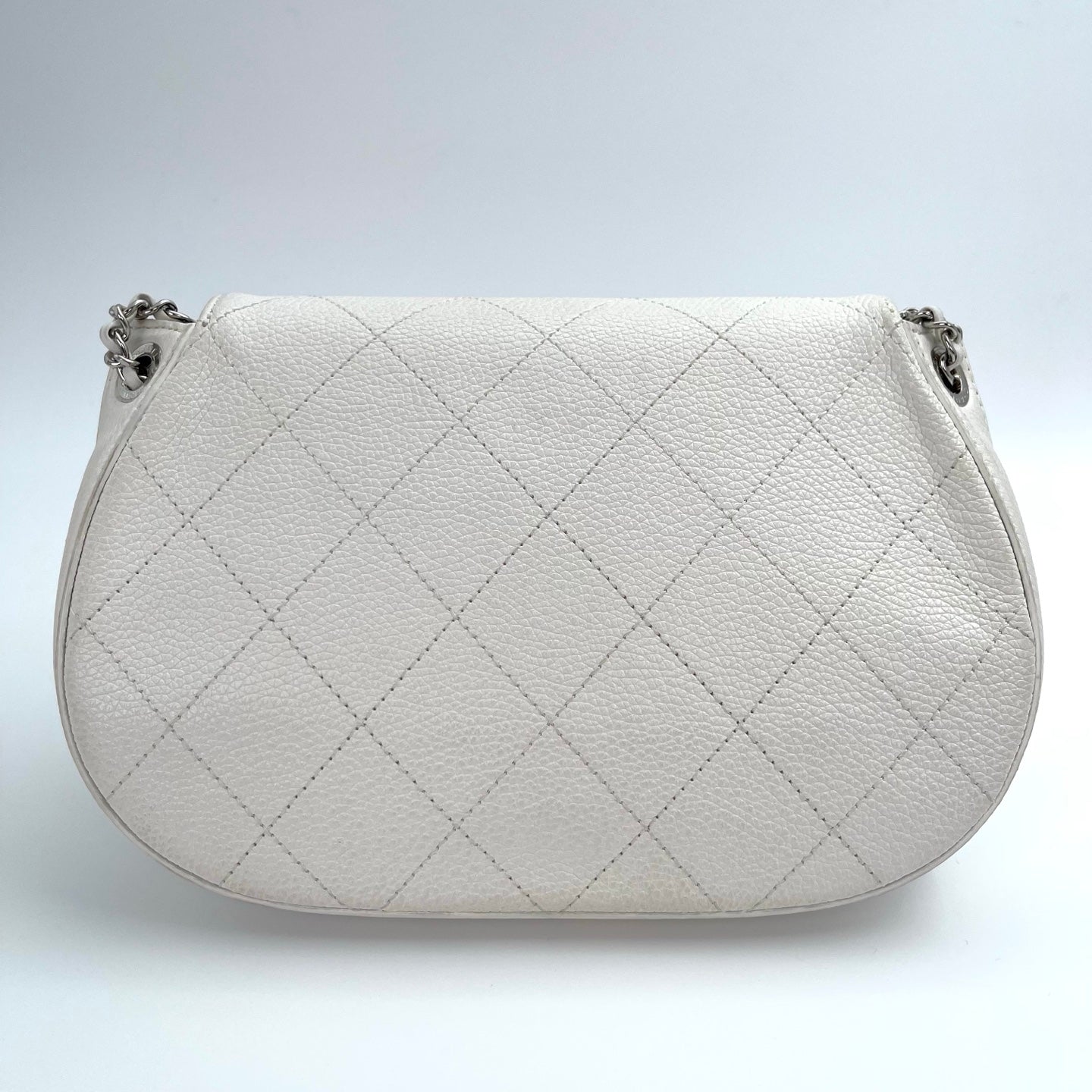 Chanel Flap Messenger Bag Milk White Caviar Leather Silver Hardware Medium[used]