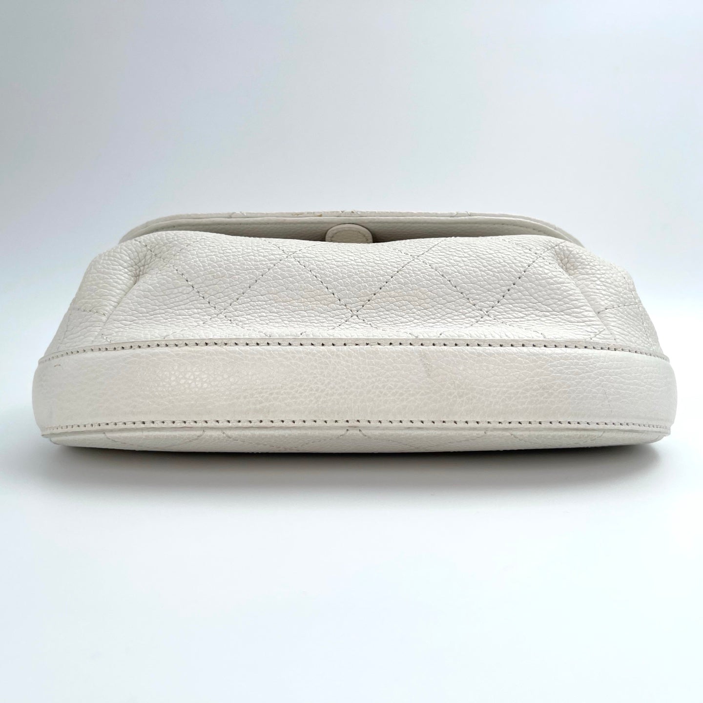 Chanel Flap Messenger Bag Milk White Caviar Leather Silver Hardware Medium[used]